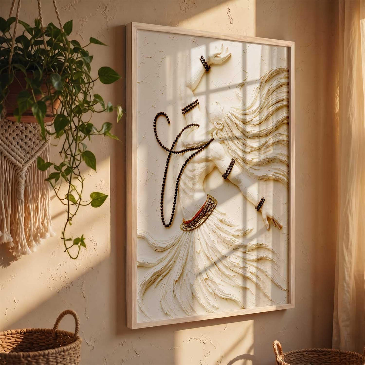 Hindu God Wall Art, 3D Textured Framed WALL ART Print, Religious Spiritual Painting for Pooja Room, Living Room, Temple, Home Decor – Multiple Deity Designs (design 6, 13X19, Brown)