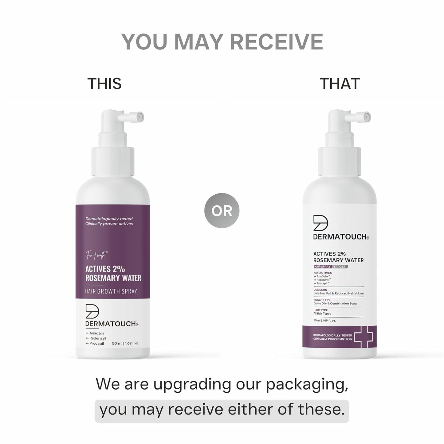 DERMATOUCH Rosemary Water Spray For Hair Growth (50 ml) | Advance 2% Actives Rosemary, Redensyl, Anagain + Procapil Spray Mist for Fall Control, Stimulates Hair Growth, Adds Shine, Strengthens