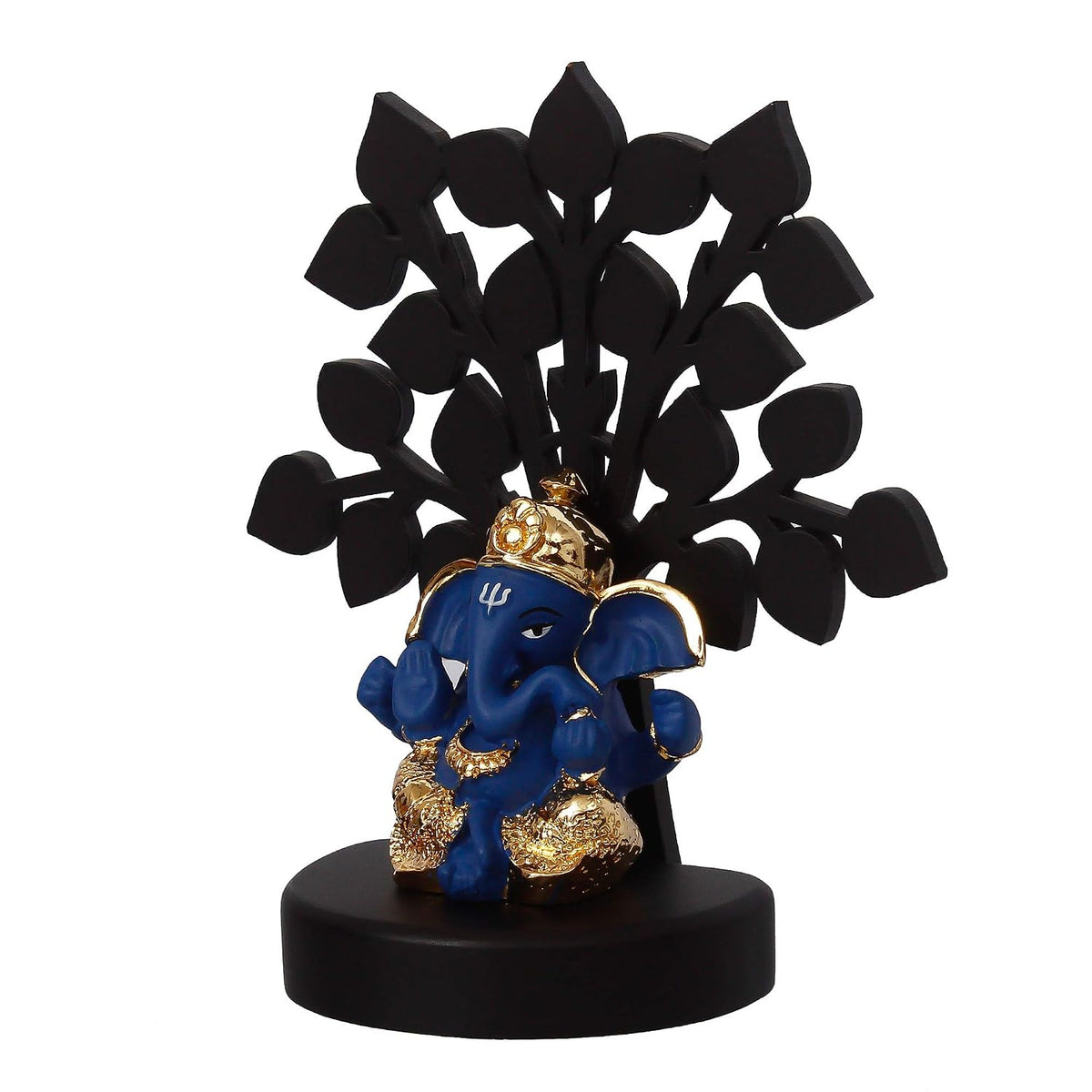 Gold Plated Blue Dhoti Ganesha Decorative Showpiece with Wooden Tree for Home/Temple/Office/Car Dashboard