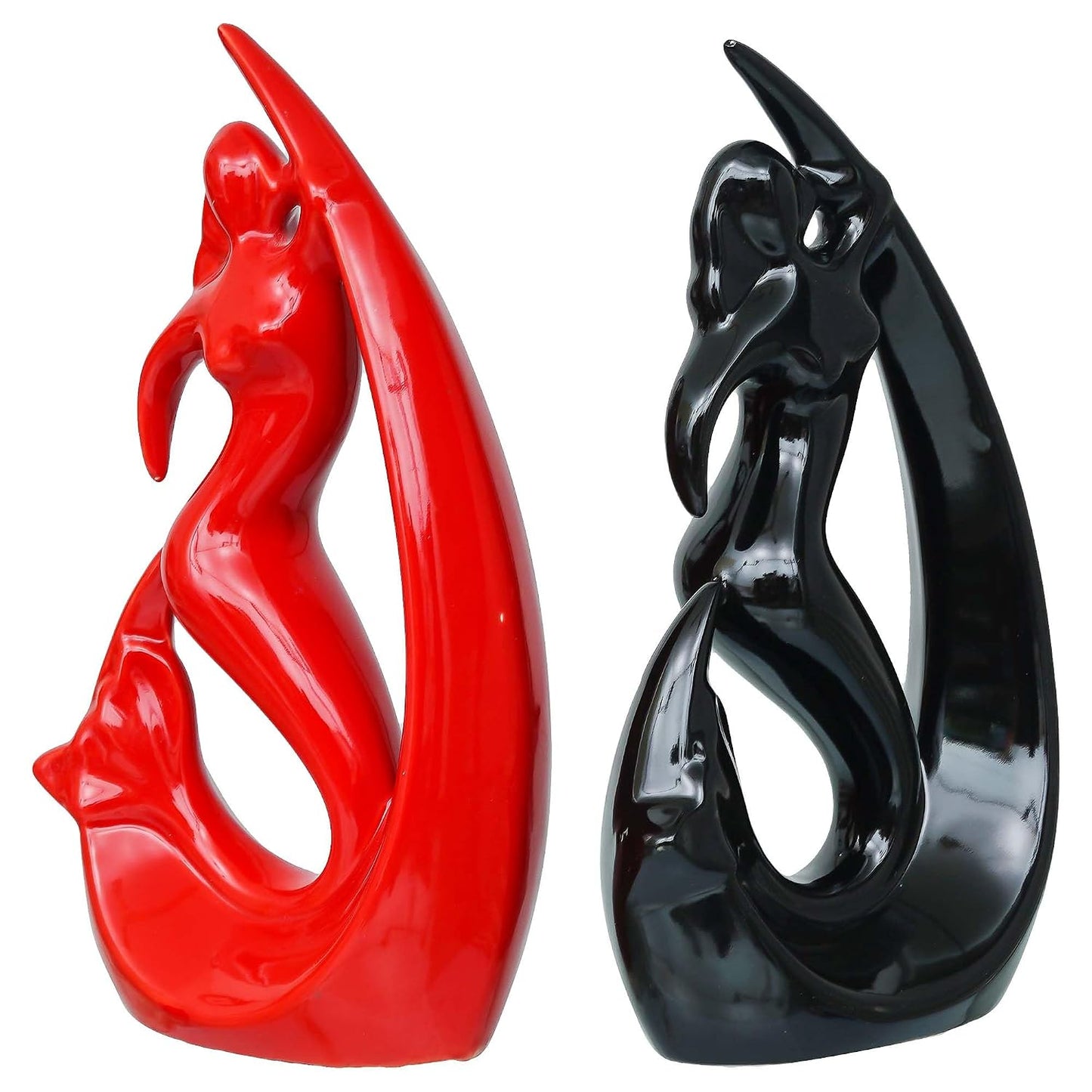 eCraftIndia Decorative Fish Girl Statues| Fish Angels Showpieces| Creative Mermaid Angel Fish Idols (Set of 2 Black Red)| Home Decor Items for Living Room Bedroom Hall Office Hotel| Gifts for Birthday
