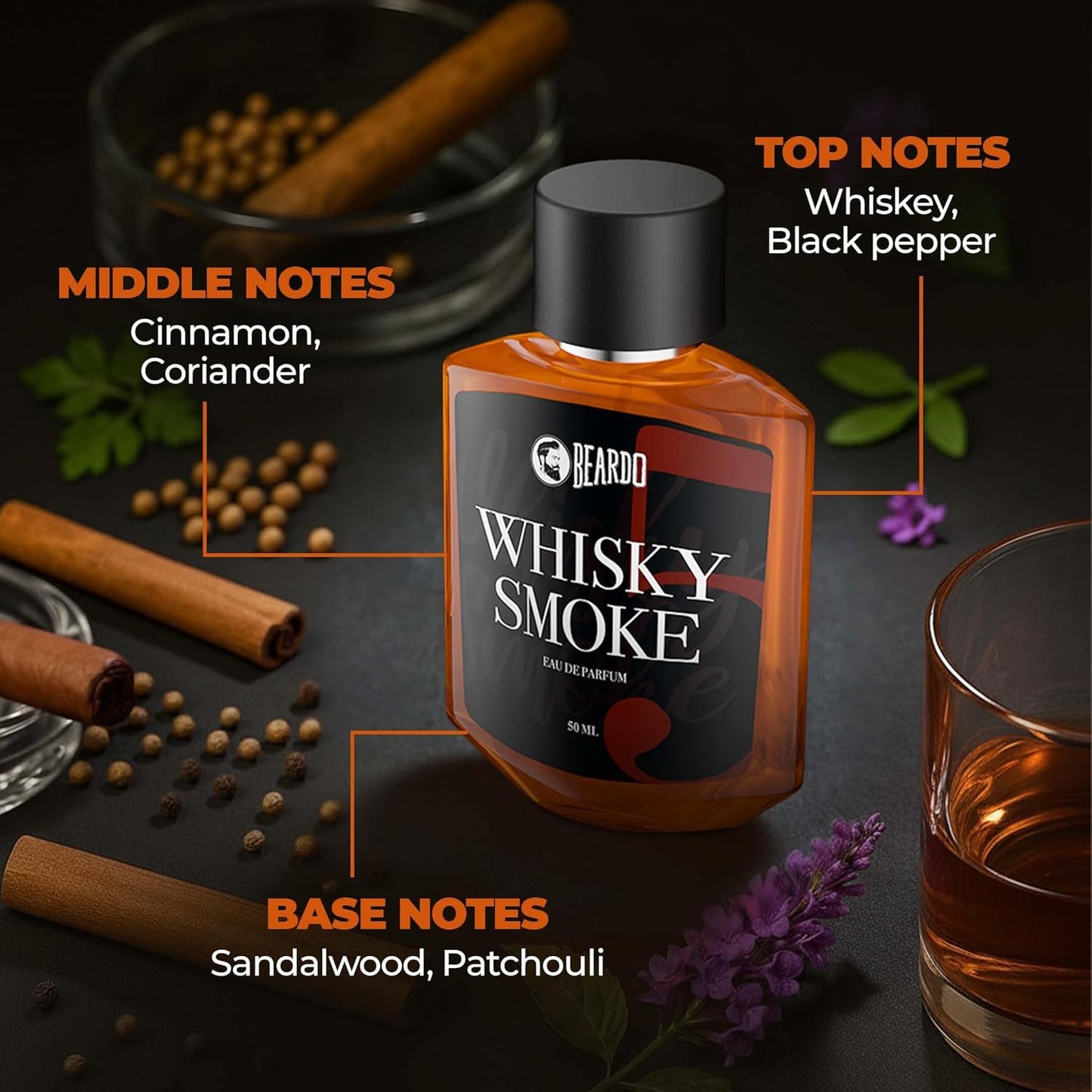 Beardo Whisky Smoke Perfume for Men,50ml|Spicy,Woody-Oudh Scent Eau De Parfum|Long Lasting Mens Perfume|Best Date Night Fragrance Body Spray|Valentines day gift for husband|Gift for boyfriend