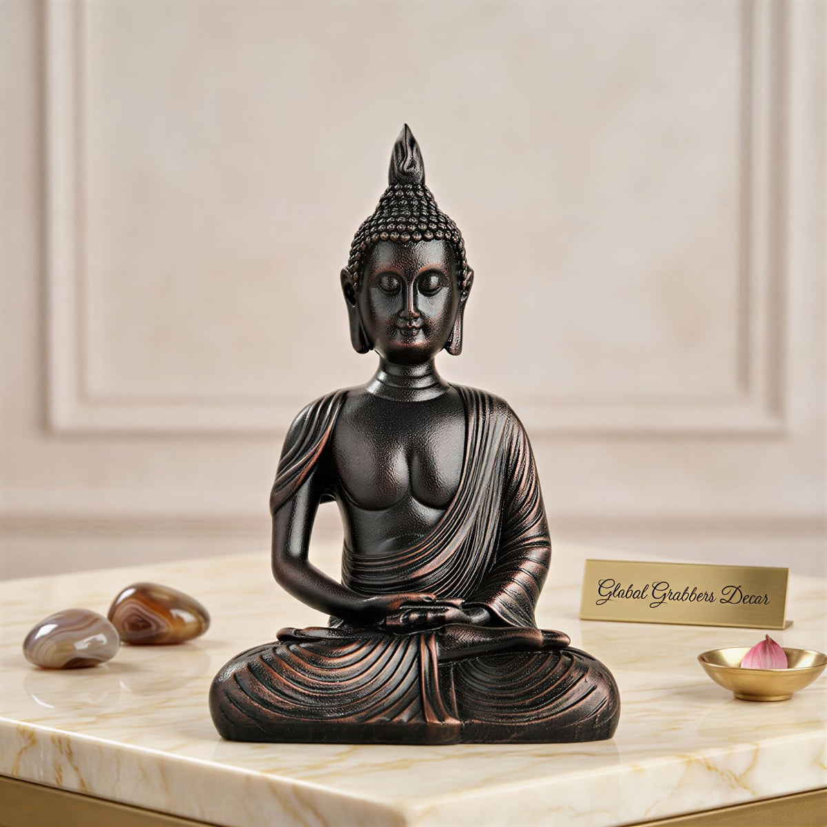 New Sitting Meditating Buddha Statue showpiece Idol Home Decor Items for Living Room and Gifts (Antique Copper)