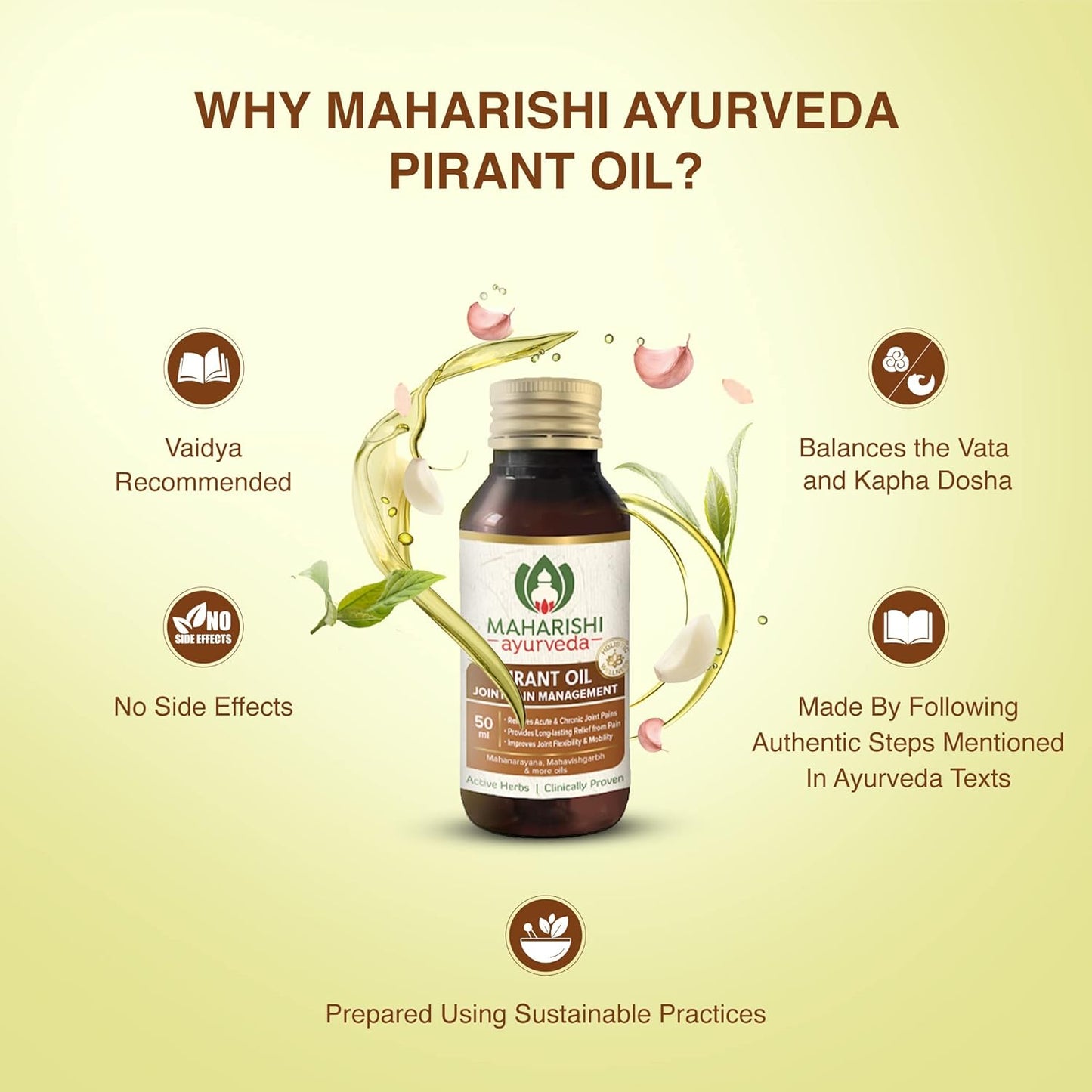 Zephivo Maharishi Ayurveda Pirant Oil - Ayurvedic Massage Oil for Joint and Muscle Pain Relief -50ml