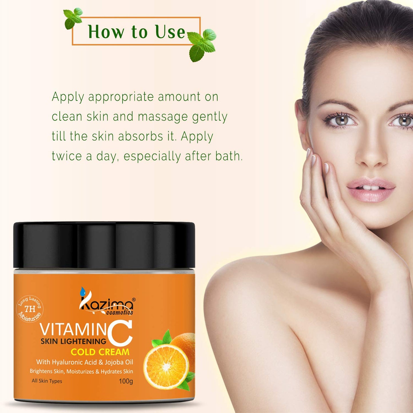 KAZIMA VITAMIN-C SKIN LIGHTENING COLD CREAM (100g) with Hyaluronic & Jojoba Oil