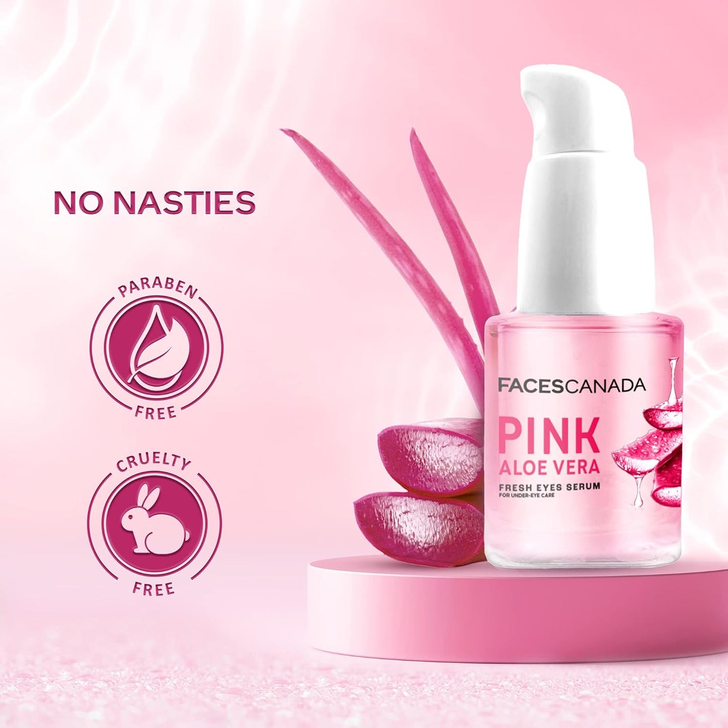 FACESCANADA Pink Aloe Vera Fresh Eyes Serum For Under-Eye Care, 15ml | Squalene, Witch Hazel & Quinoa Extracts | Anti-Ageing, Brightening & Intense Hydration | Helps Reduce Puffy Eyes & Dark Circles