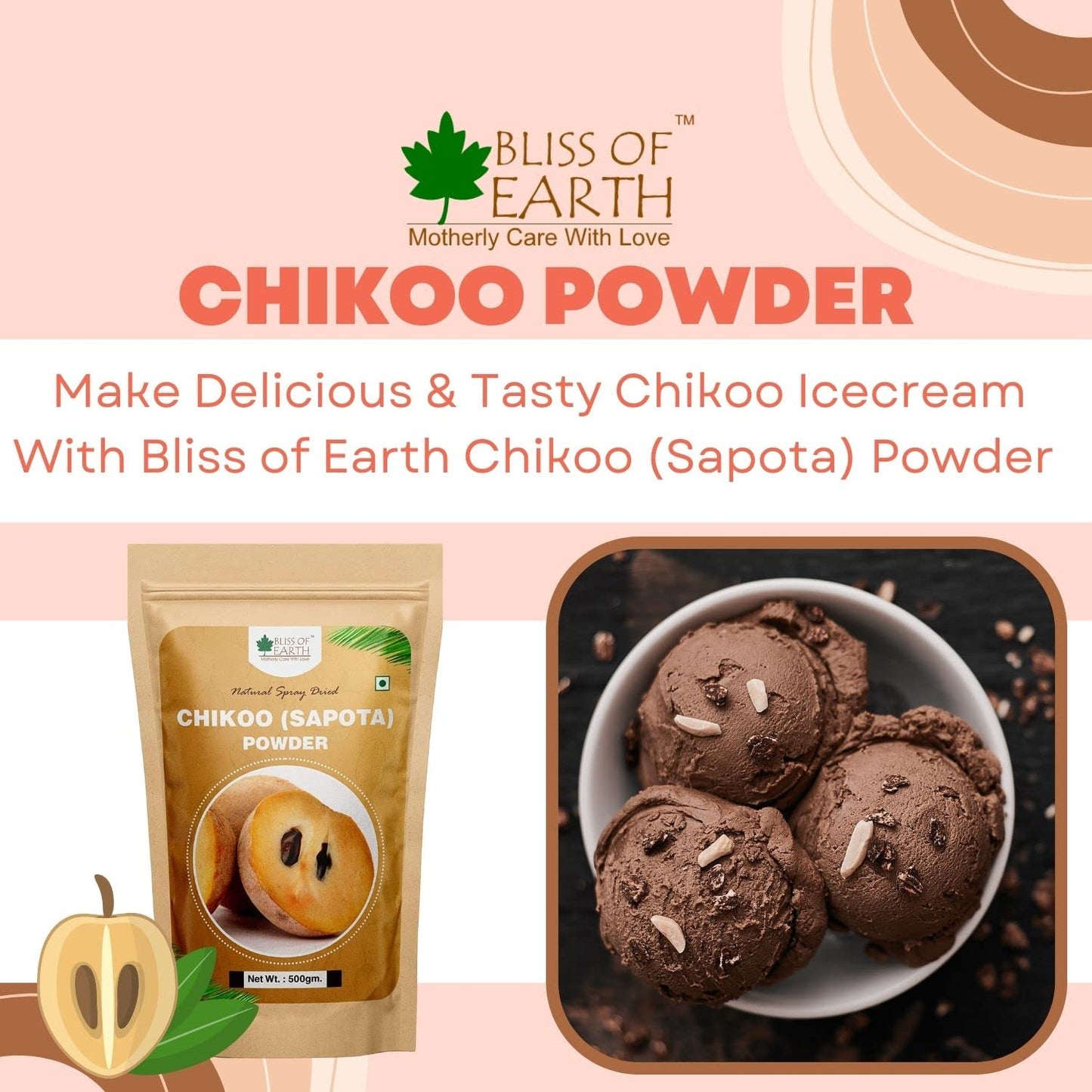 Bliss of Earth 500gm Chikoo (Sapota) Powder Natural Spray Dried