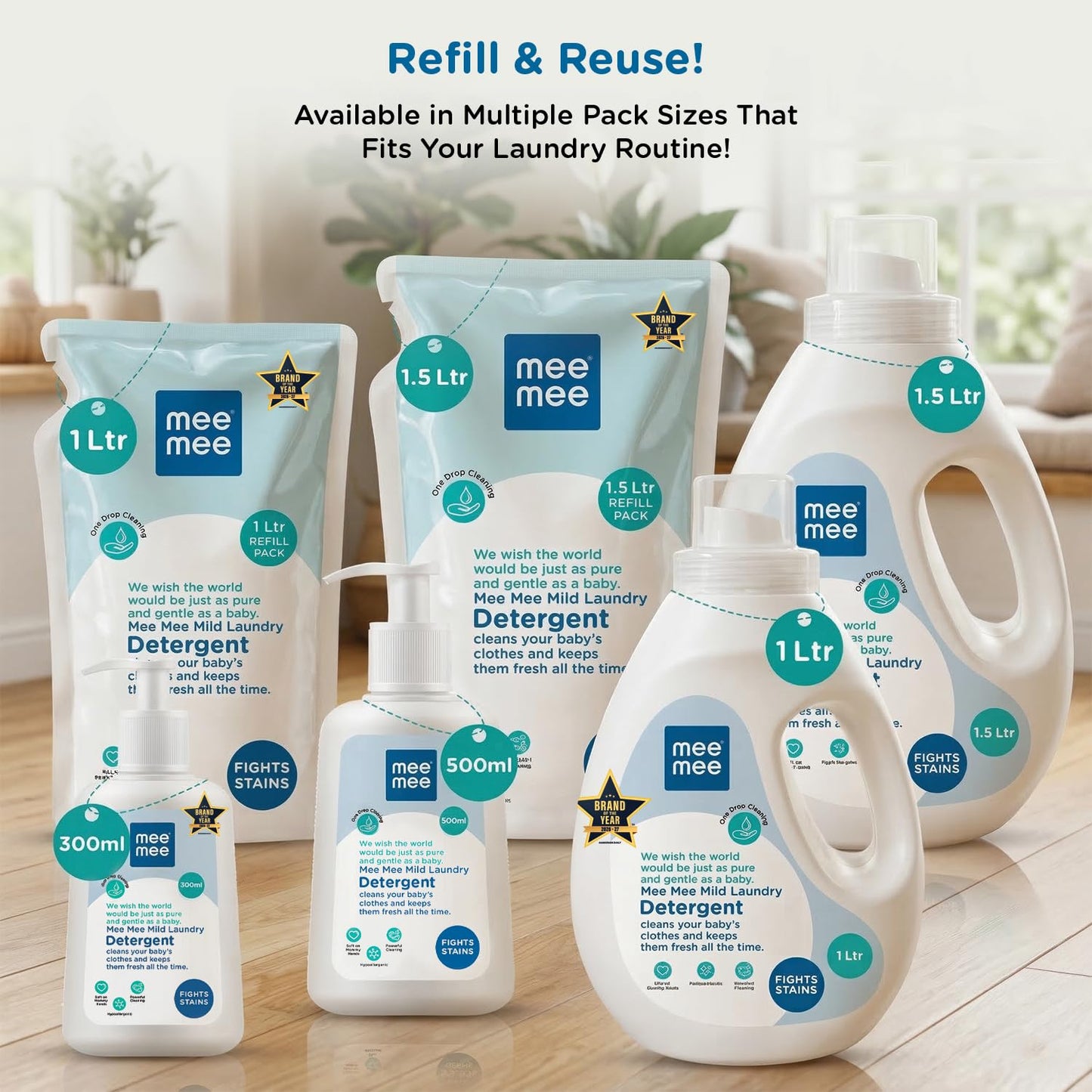 Mee Mee Baby Liquid Detergent 1 L | pH Balanced, Free from Harsh Chemicals, Safe for Mother’s Hands & Baby’s Skin | Anti-Bacterial, Removes Stains & Odor with One Drop, Hypoallergenic