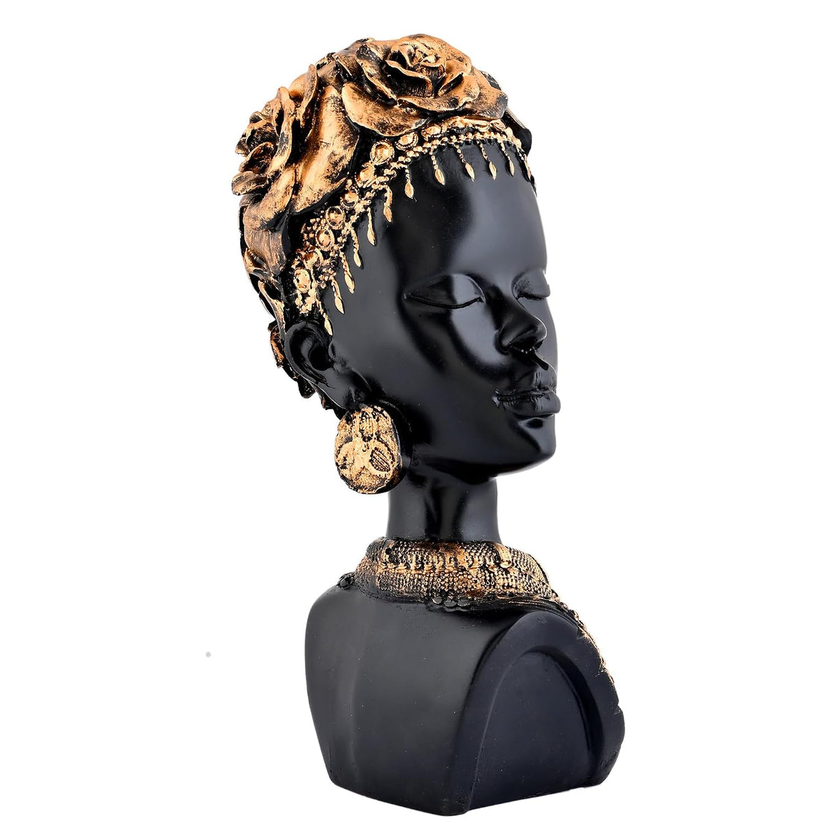 African Lady Statue | Stunning Home/Office Décor (Pack of 1, Black & Gold, Model 2)
