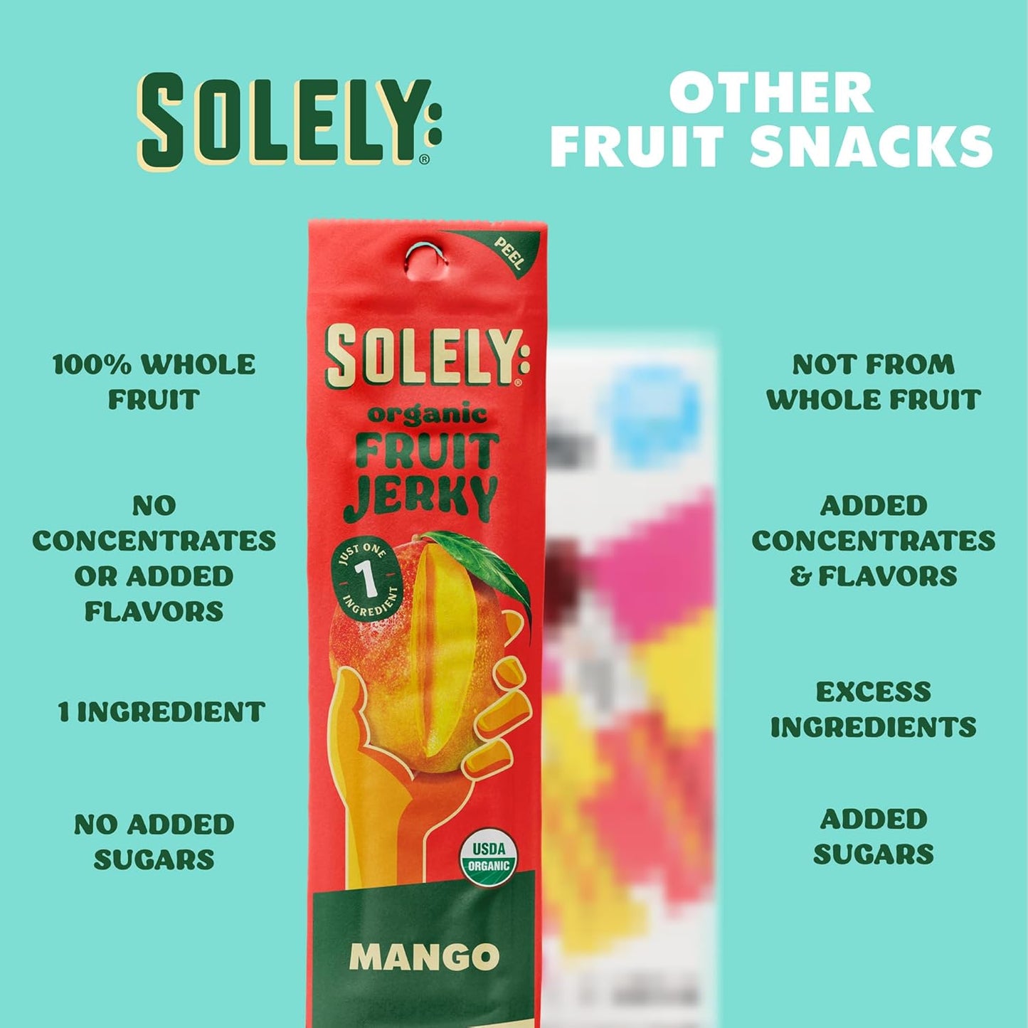 SOLELY - Organic Mango Fruit Jerky - 1 Individually Wrapped Fruit Strip - Fruit Leather Made from Dried Fruit - Healthy Snacks for Adults & Kids - Non GMO, Vegan Snacks, Shelf Stable - 0.8oz (23g)