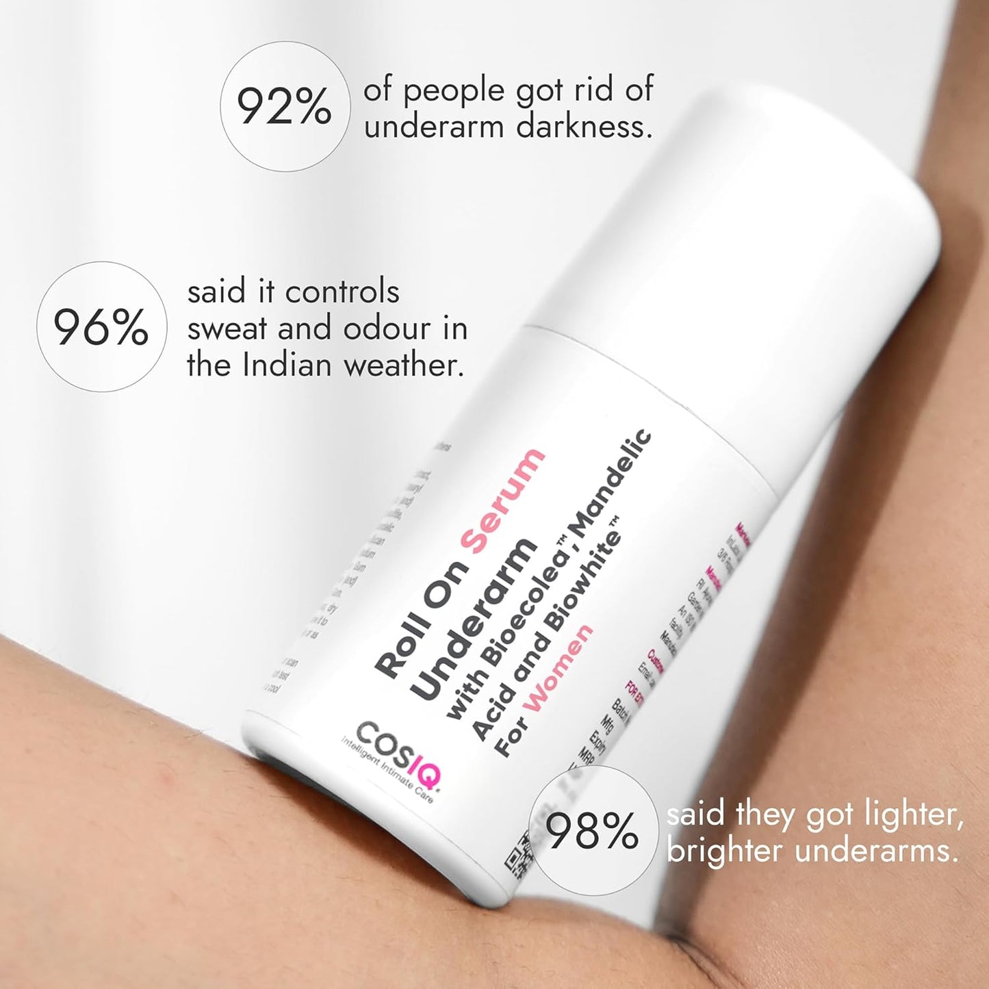 Cos-IQ Brightening Underarm Roll On Serum for Women | With Bioecolea, Mandelic Acid and Bio White | Prevents Body Odour, Brightens Skin & Exfoliates Underarms | Long Lasting deodorant roll on with Fresh Floral Fragrance, 40ml