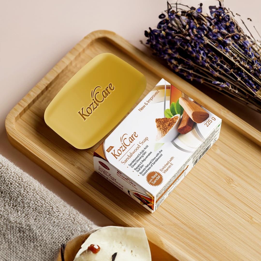 Kozicare Kojic Acid Soap & Glutathione Soap | Sandal | Body Tan Removal & Detan | Sandalwood Ghar Ka | Natural | Combo Offers 75g- Pack of 3