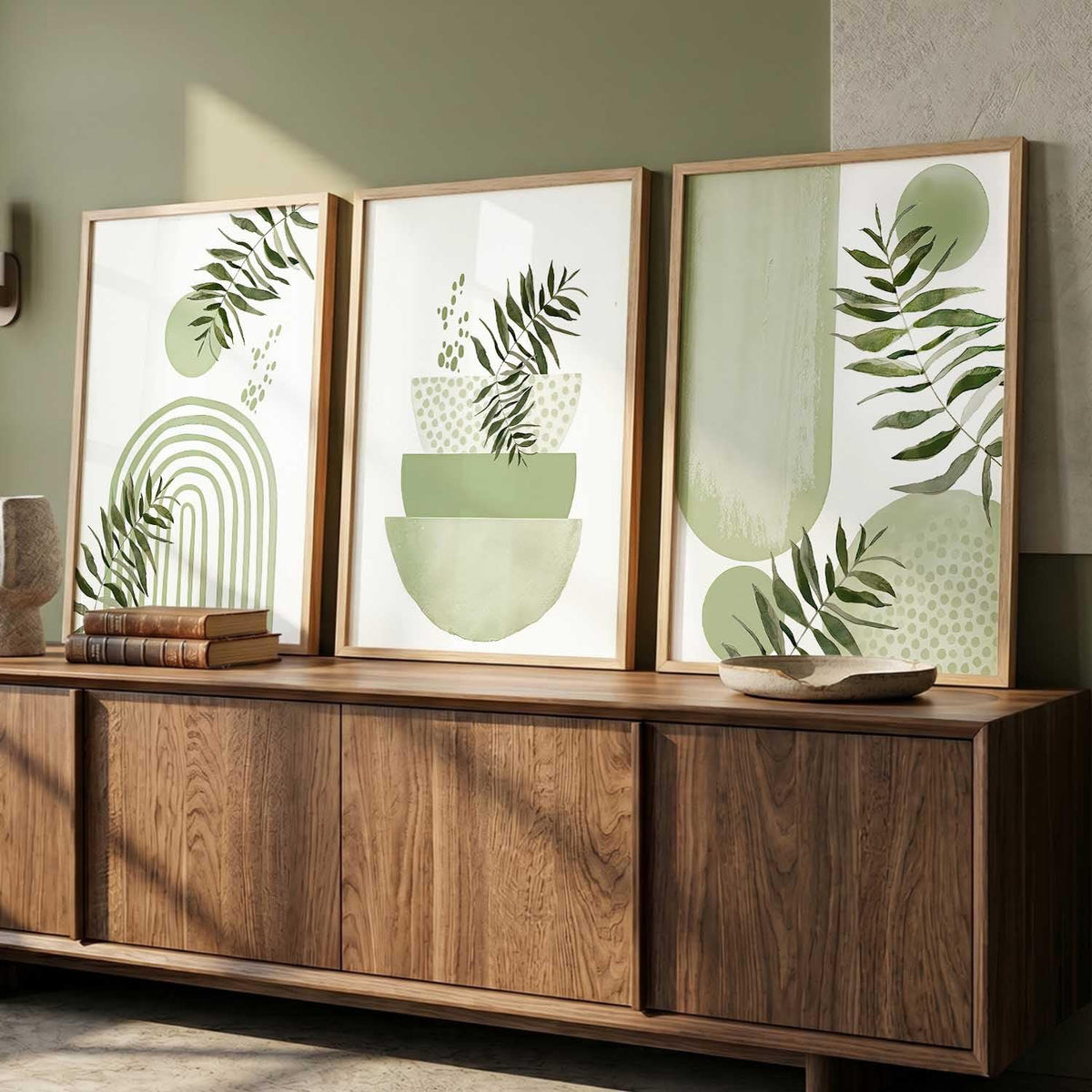 Boho Wall Art Home Decoration Paintings With Frame For Living Room Bed Room Hotel Wall Decor Digital Reprint Set of 3 (13X17 inch)