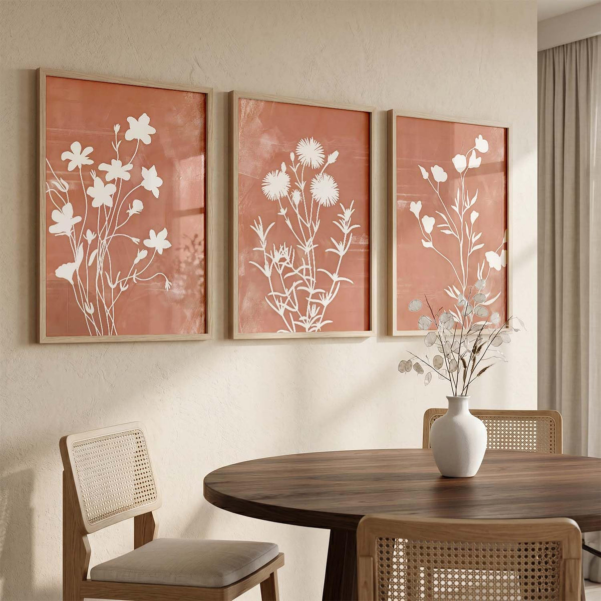 Botanical Art Home Decoration Painting | Floral Paintings With Frame For Living Room Bed Room Hotel Wall Decor Digital Reprint Set of 3 (13X17 inch)