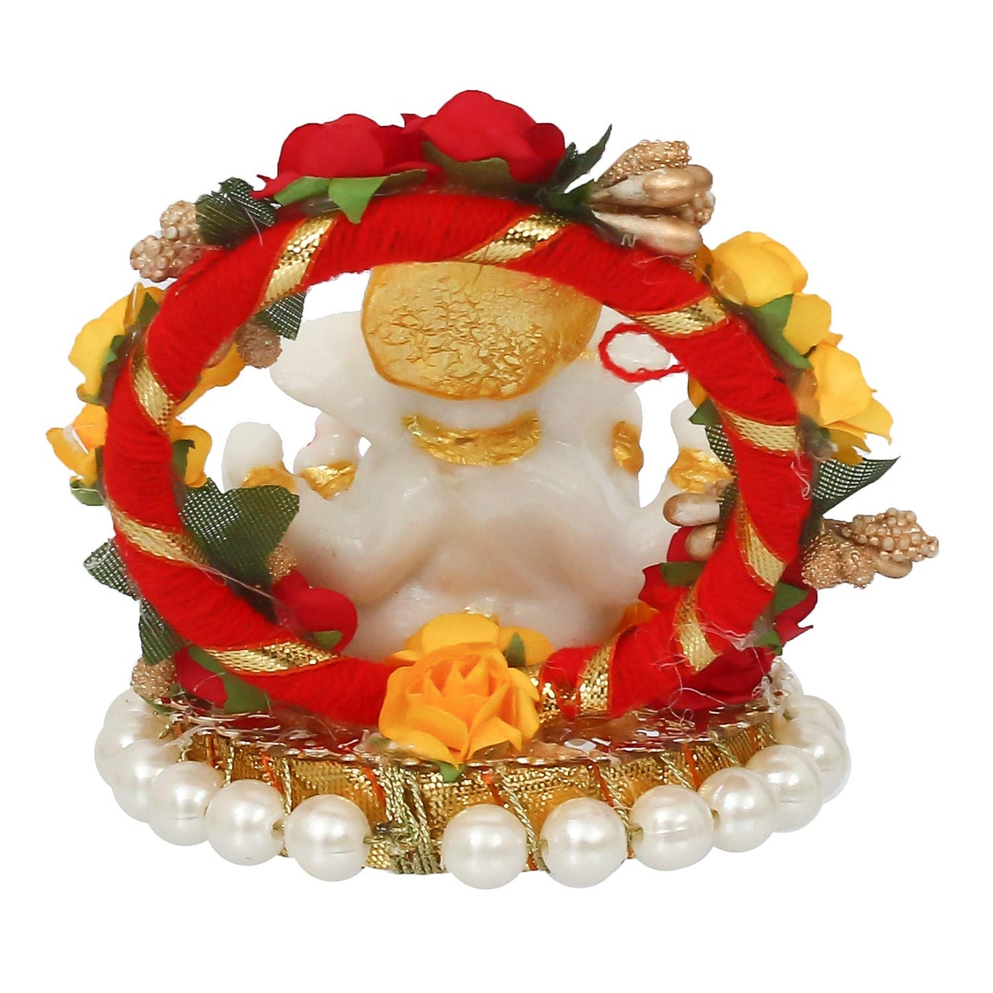 eCraftIndia Resin Lord Ganesha Idol On Decorative Rose Flower Plate| Ganesha Idol for Home Decor Car Dashboard| Ganesha Statue| Ganesh Murti| Ganpati Murti God Statue Gift for Diwali Housewarming
