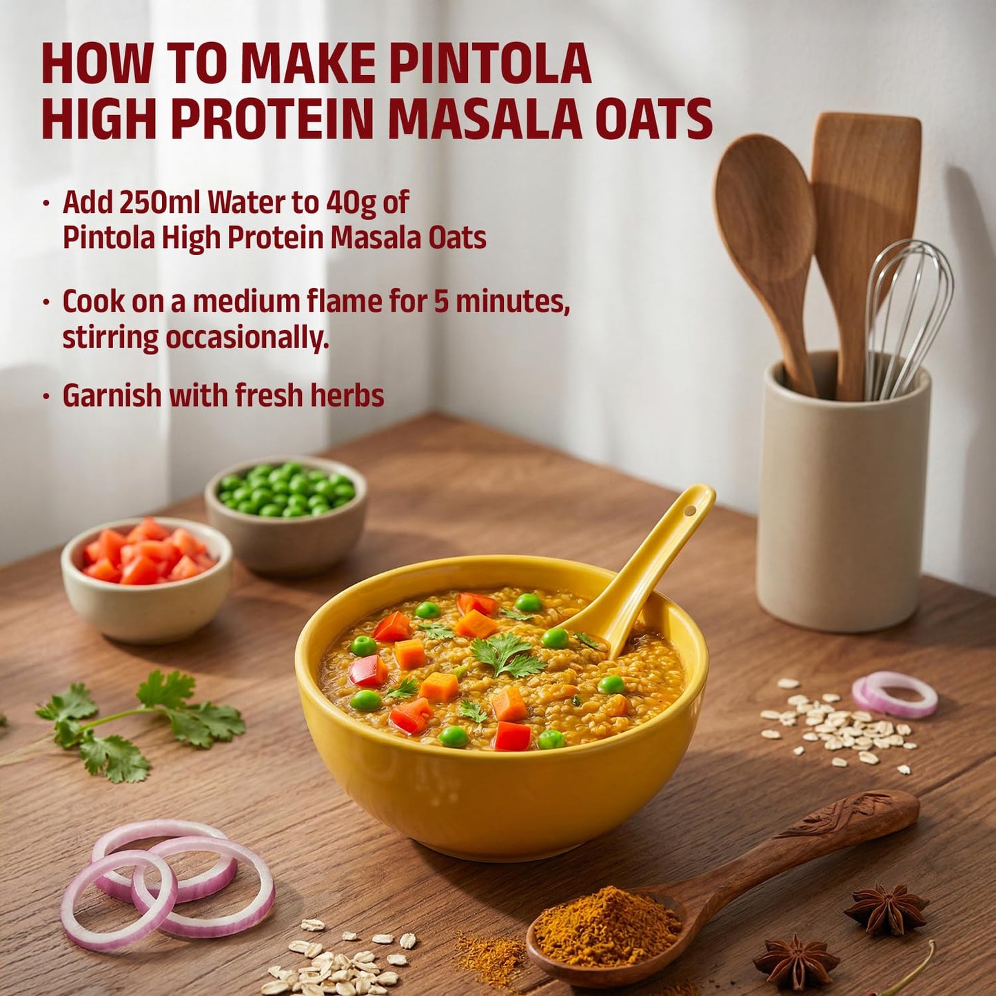 Pintola 26g High Protein Masala Oats, Magic Masala, Breakfast Cereal with High Fiber & Veggies, No Palm Oil, No Preservatives, 5 min Healthy Snack, Helps Manage Weight, Gym Endurance & Gut Friendly