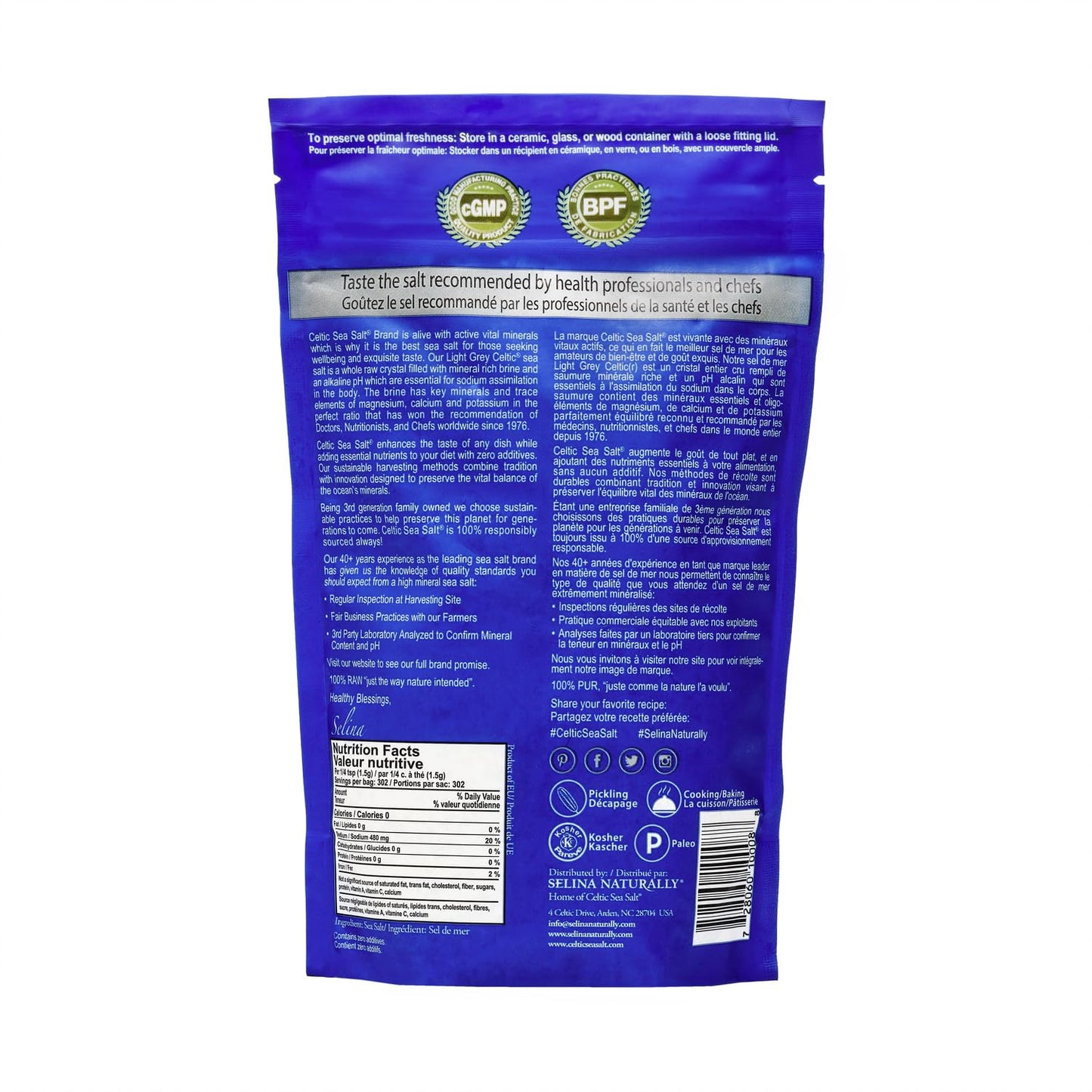 Celtic Sea Salt, Light Grey Mineral Sea Salt, 1 Pound Resealable Bag Unrefined, Hand-Harvested, Vital Minerals, Family Founded Since 1976