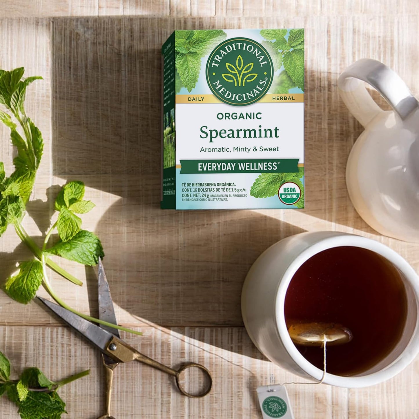 Traditional Medicinals, Organic Spearmint, Caffeine Free, 16 Wrapped Tea Bags, 0.85 oz (24 g)
