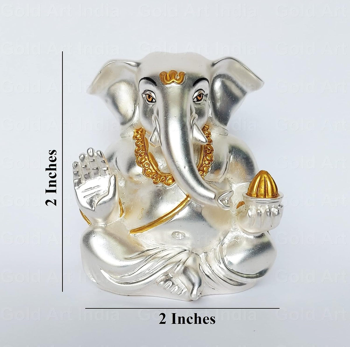 Gold Art India Ceramic Matte Silver Plated Appu Ganesha for Car Dashboard Showpiece Diwali Gifts, Birthday Gifts (Silver, 5x4)