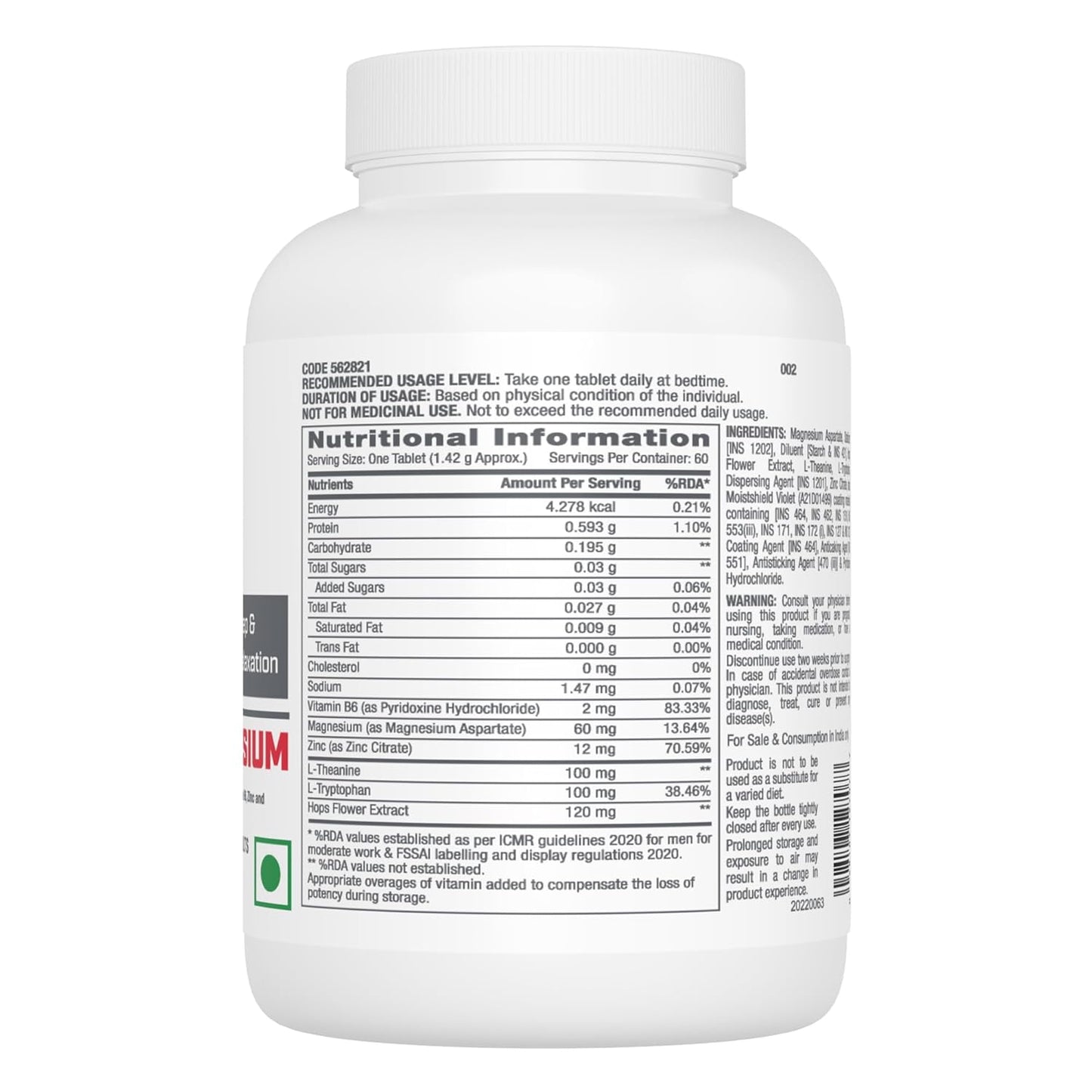 Zephivo GNC Pro Performance Zinc Magnesium Amino Complex | 60 Tablets | Promotes Restful Sleep | Relieves Stress | Boosts Immunity | Calms Nerves | Contains Vitamin B6 & Hops Flower Extract | USA Formulated