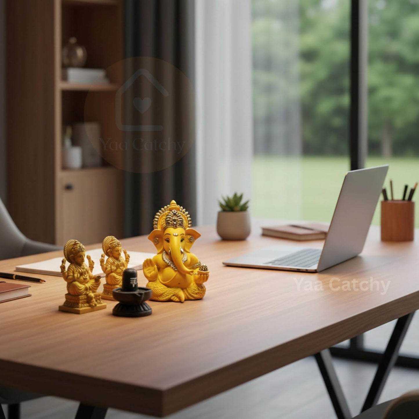 Yaa Catchy Mango Yellow Ganesha Idol Car Dashboard Idol Ganesha Murti Ganpati Idol for Home Decor Pooja Lord Ganesh Statue Gift for Office Desk Pooja Room (Ganesha Yellow & Gold)