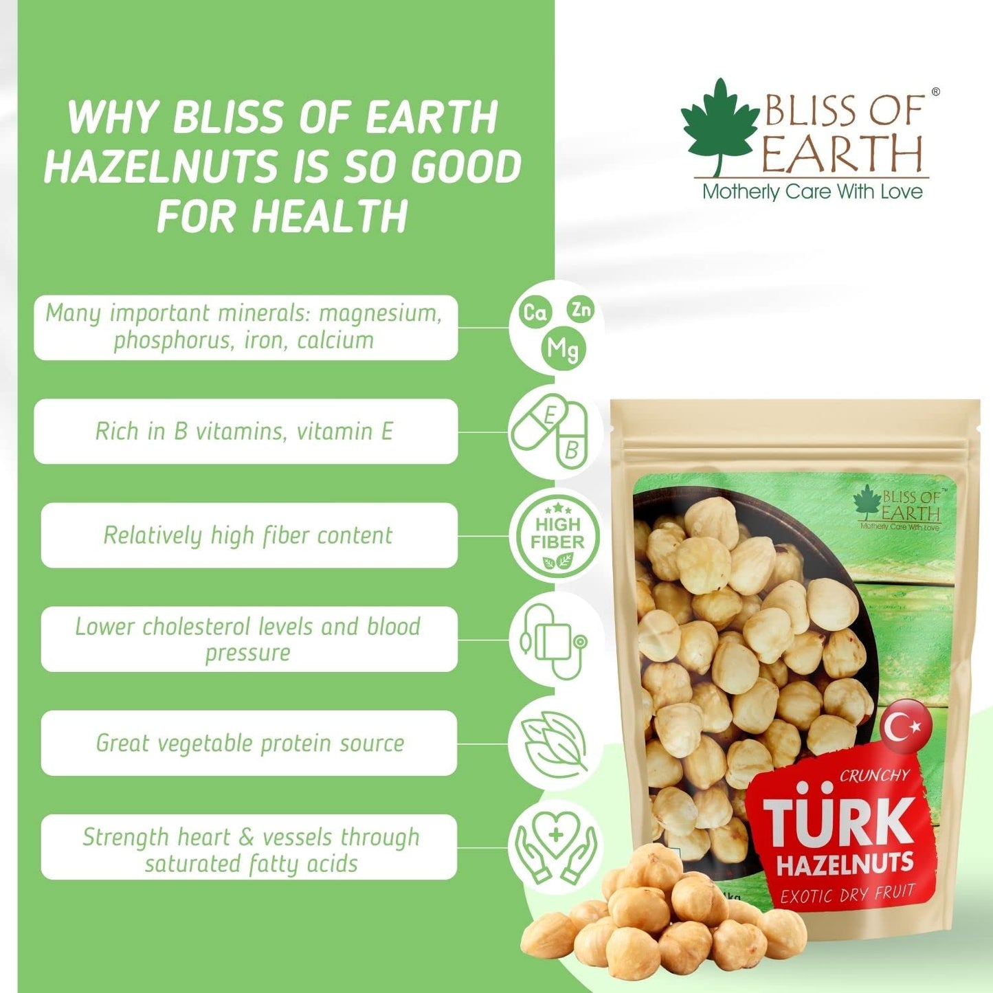 Bliss of Earth 500gm Turkish Hazelnuts For Eating, Raw & Dehulled For Making Chocolate Spread, Healthy & Tasty Dry Fruits