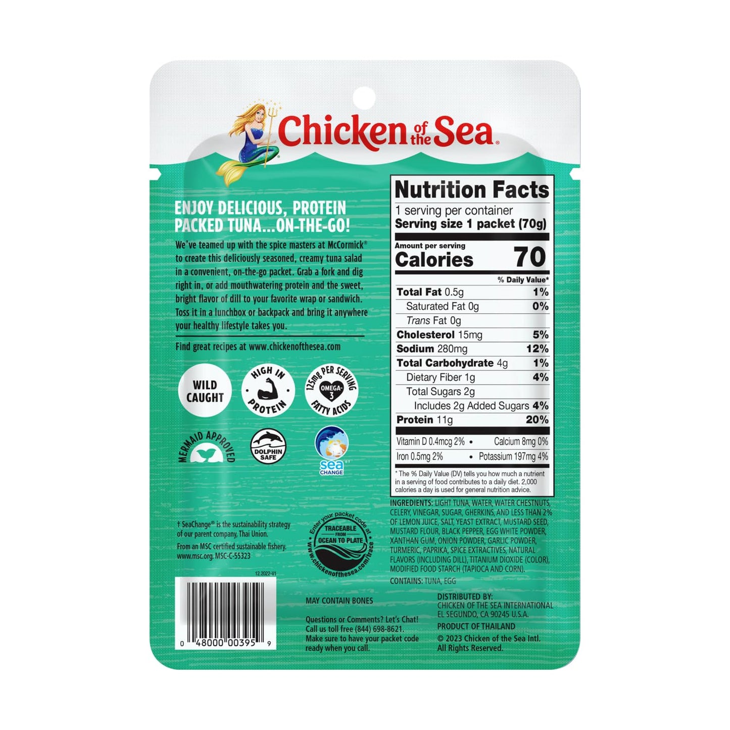 Chicken of the Sea Wild Caught Light Tuna, Dill Tuna Salad, 2.5 oz
