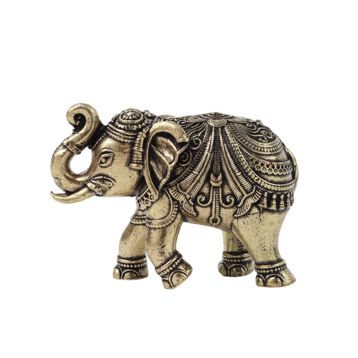Brass Elephant Statue | Elephant Showpiece for Home & Office | Handmade Brass Figurine for Living Room, Desk Decor (Design01: L4 x W2 x H2 cm)