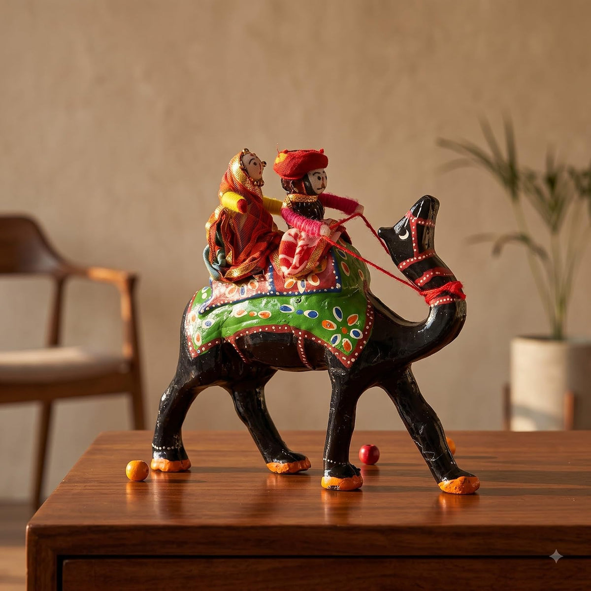 JH Gallery Handmade Recycled Material Figurines Rajasthani Doll Couple Rider Idol Showpiece, Multicolor (18 * 16 * 5cm) (Camel)