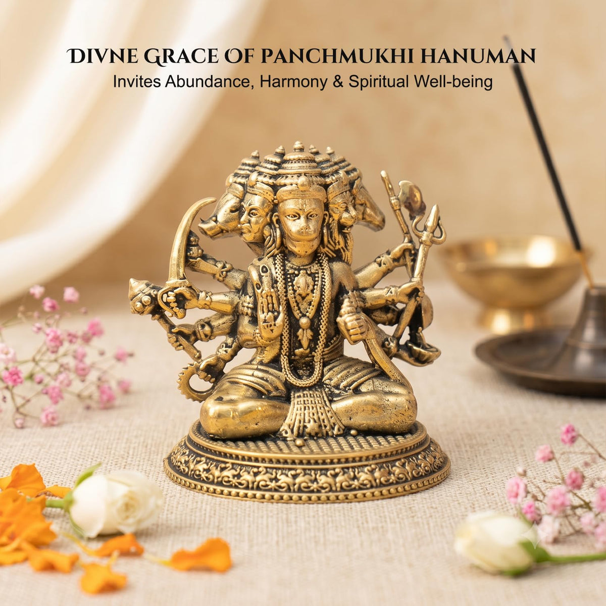 100% Pure Brass Panchmukhi Hanuman Idol | Bajrangbali God Statue for Home Door Entrance Main Door Vastu Protection | Religious Housewarming Grah Pravesh Gift