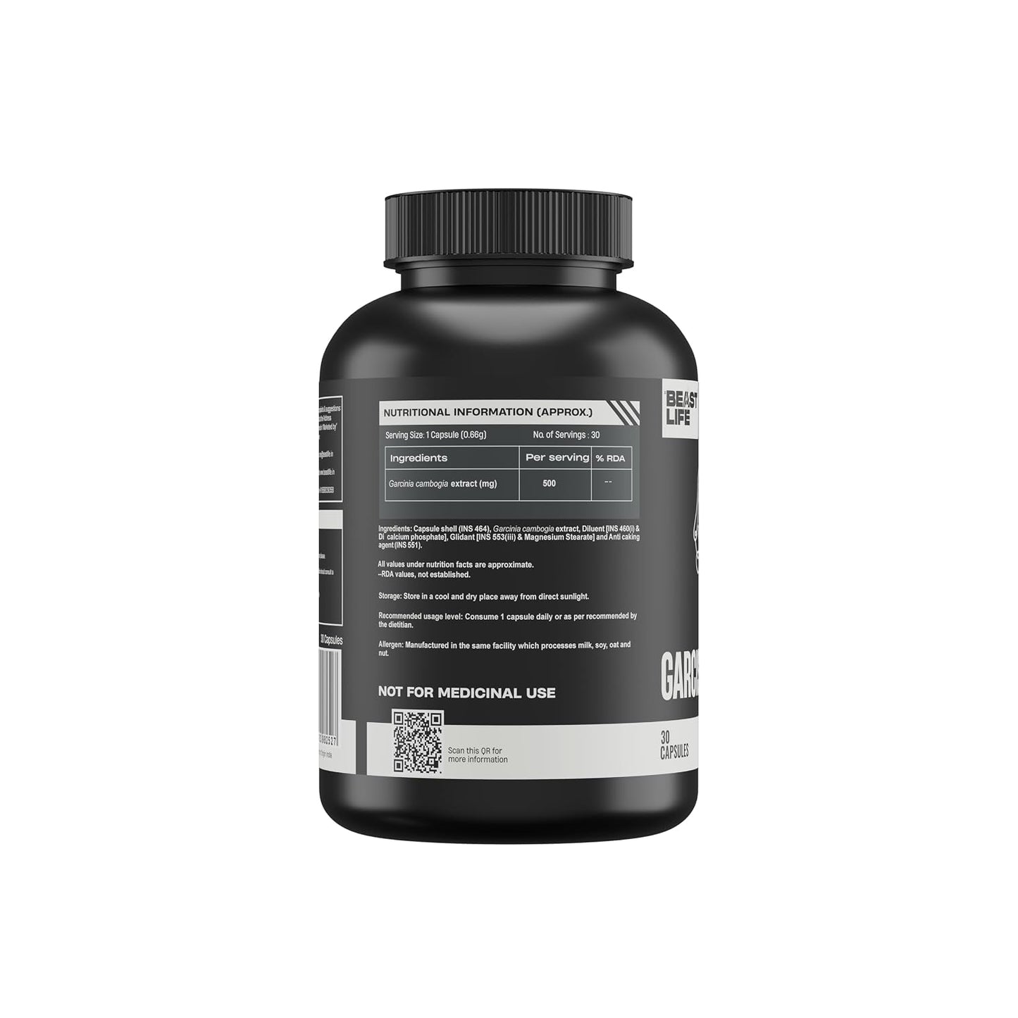 BeastLife GarciSlim Capsules | Garcinia Cambogia Fruit Extract | Support Healthy Weight Management | Helps Maintain Energy & Cholesterol Levels | 30 Capsules