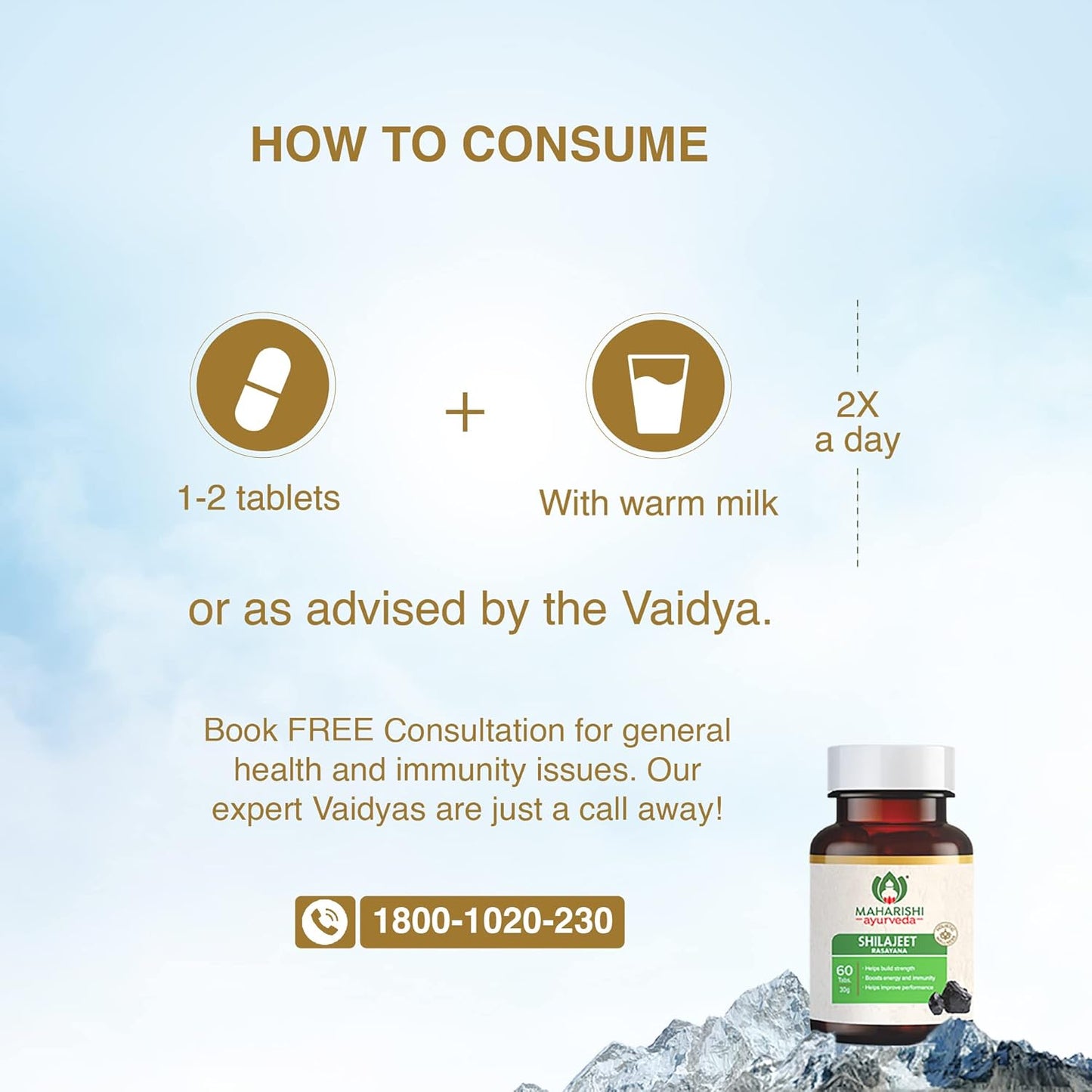 Zephivo Maharishi Ayurveda Shilajeet Rasayana 500 MG | Natural & Pure Shilajit for Strength, Stamina & Endurance | 60 Tablets