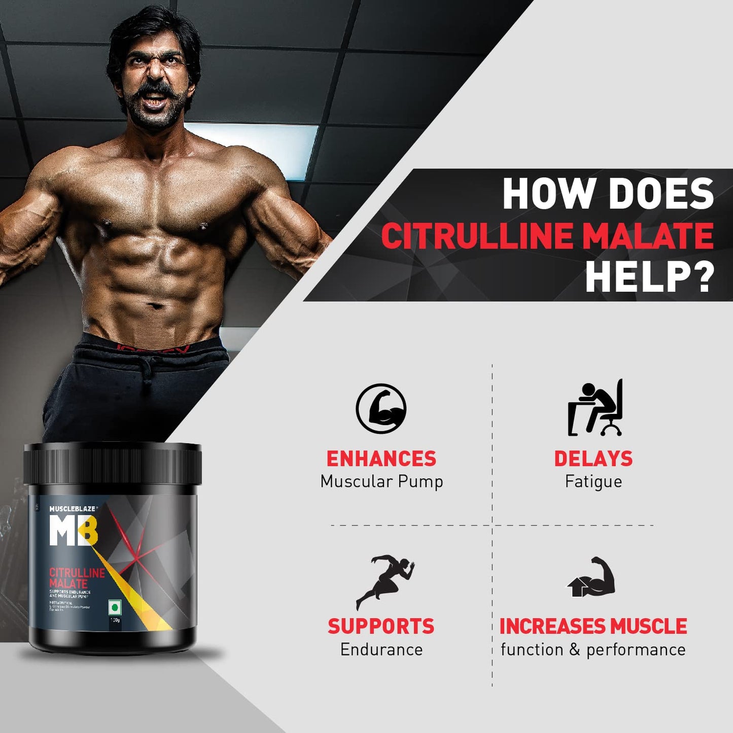 MuscleBlaze Citrulline Malate Powder(Unflavoured,100 G)| Supports Endurance & Muscle Pump,1 Count,50 Servings