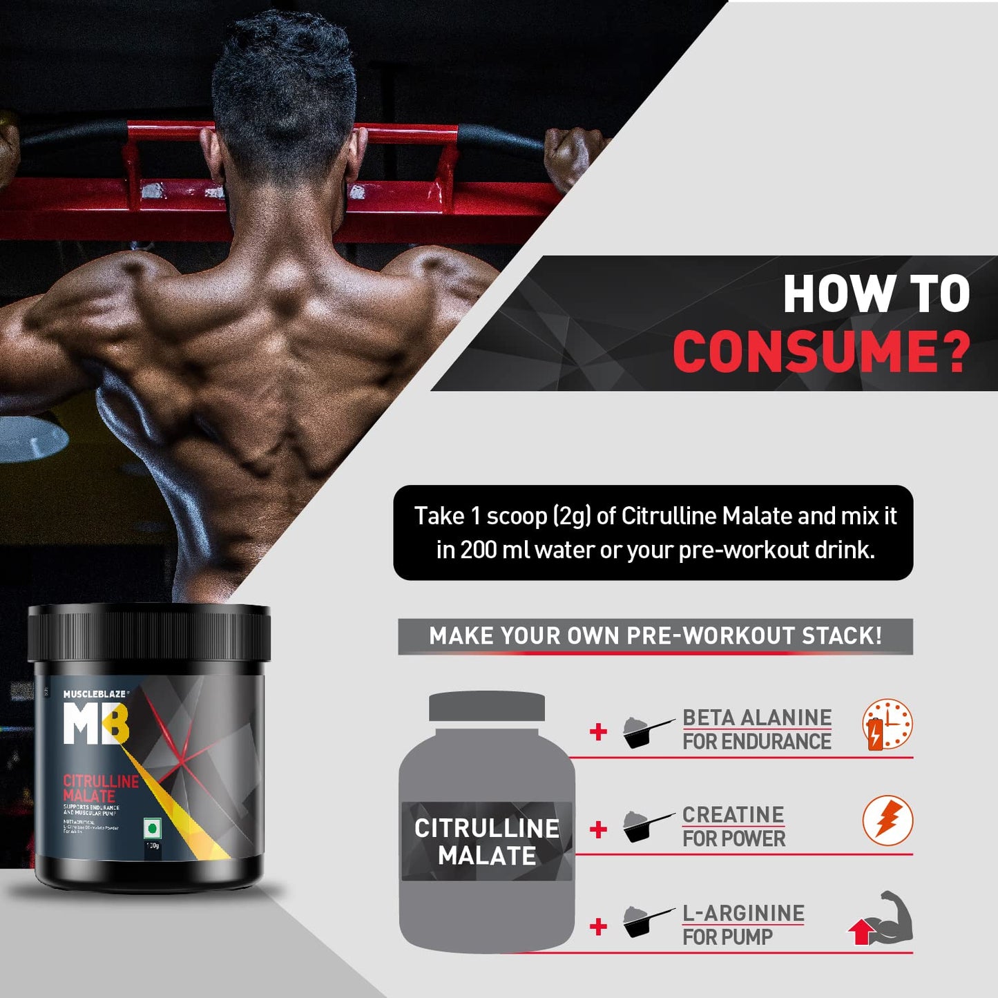 MuscleBlaze Citrulline Malate Powder(Unflavoured,100 G)| Supports Endurance & Muscle Pump,1 Count,50 Servings