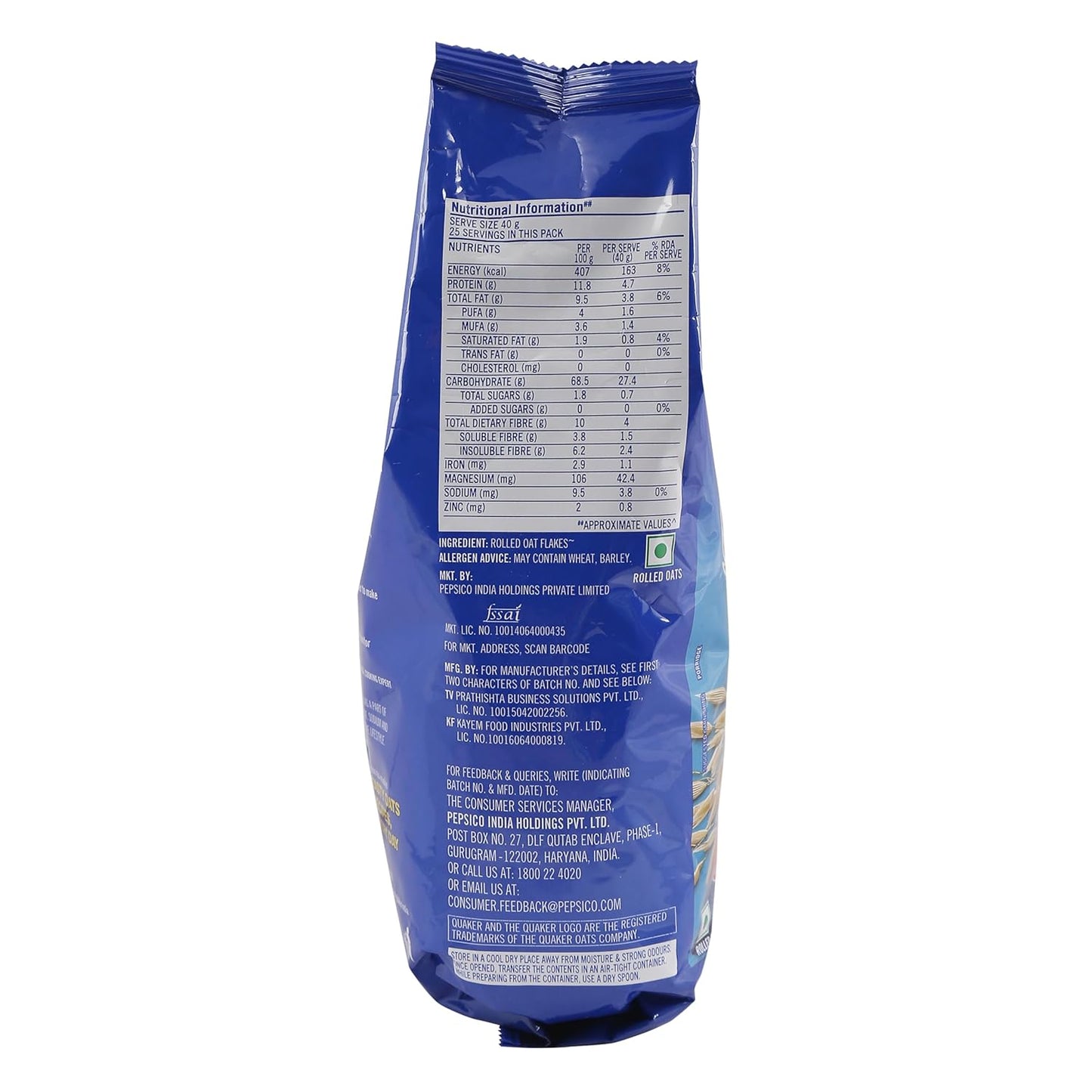 Quaker Oats 1Kg, Rolled Oats Natural Wholegrain, Nutritious Breakfast Cereals, Dalia Porridge, Easy To Cook, Honey
