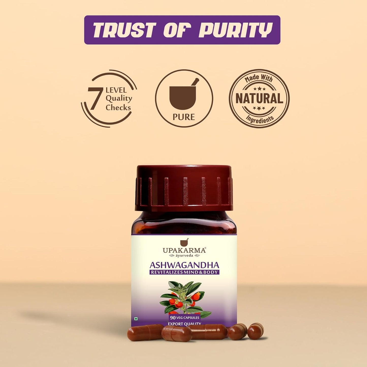 UPAKARMA Ashwagandha | Pure Extract Based (500mg) | Helps Relieve Stress, Immunity Booster | Mood Lifter | Lab Tested, R&D Backed, 90 Veg Capsules, Pack of 1