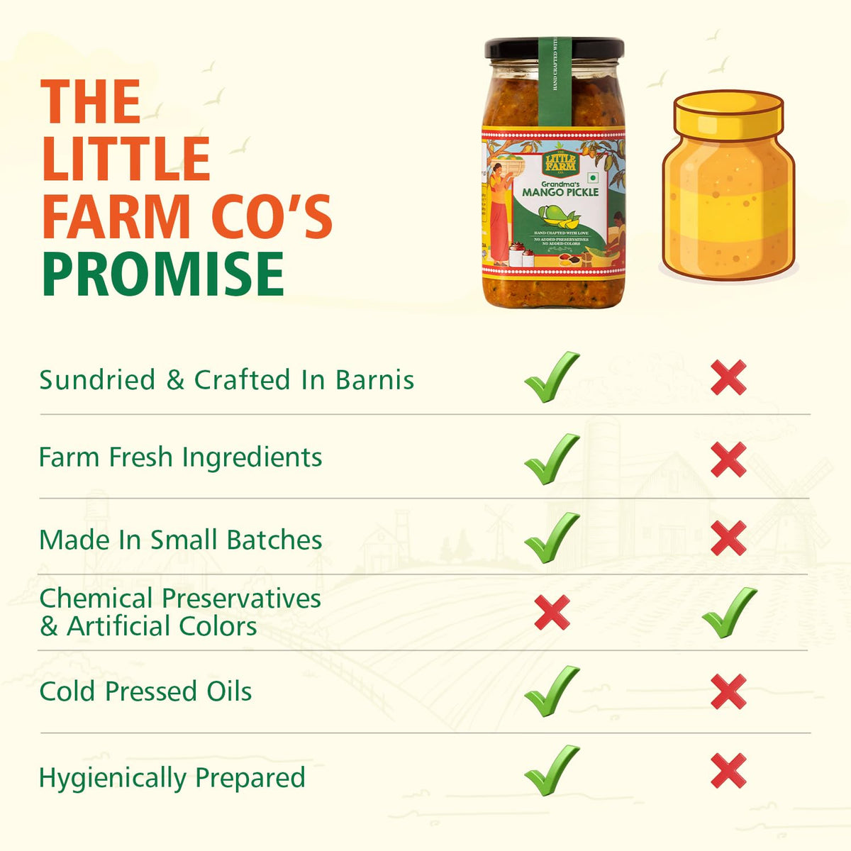 THE LITTLE FARM CO Punjabi Mango Pickle - Aam ka Achar |Less Oil Mustard Base Homestyle Tangy Mango Pickles with Saunf | No Added Preservatives, Artificial Colours & Flavours | Traditional Recipe