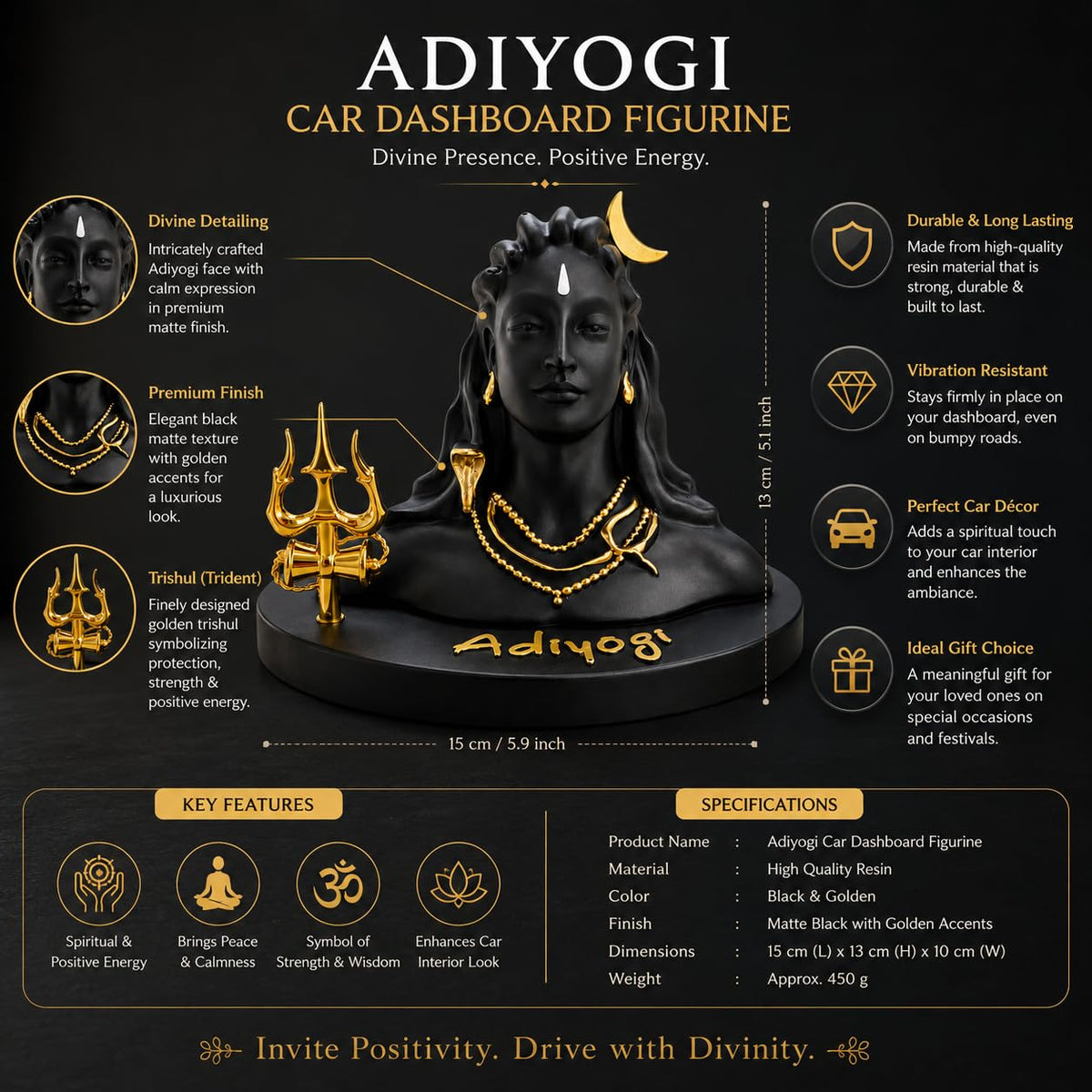 B.R STORE Lord Shiva Adiyogi Idol with Golden Trishul