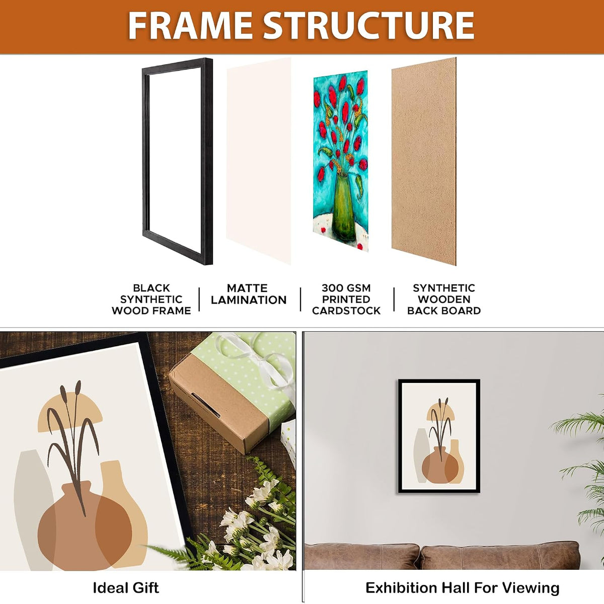Wall Painting Frames For decor, Pictures Frame For Living Room, Home Decoration, Bedroom, Set of 3, 1pc- 23 x 30 cm, 2pc- 12.5 x 30 cm (Design 17)