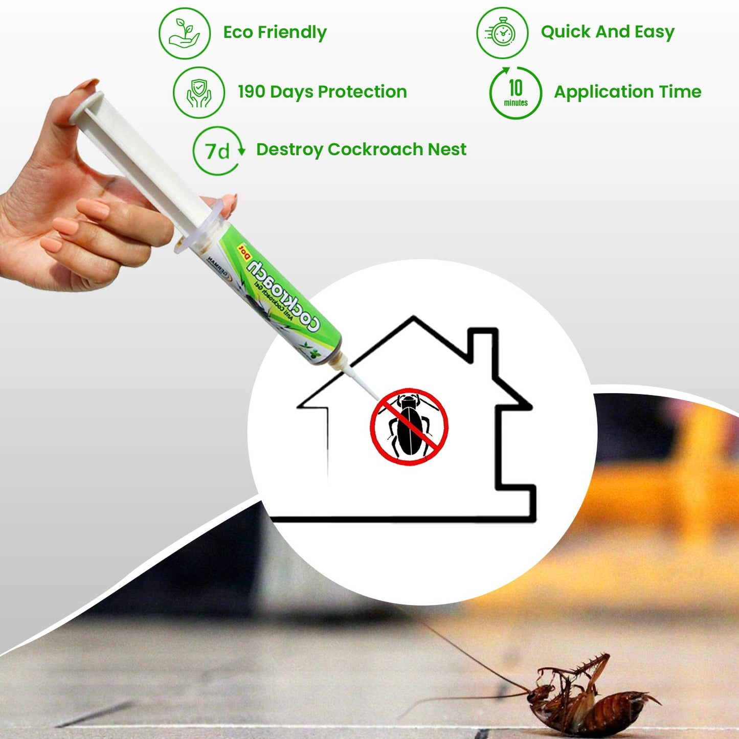 Cockroach Dot | Anti Cockroach gel with Neem extract(40gram) | Roach control | gel Bait with Easy to Use Injection