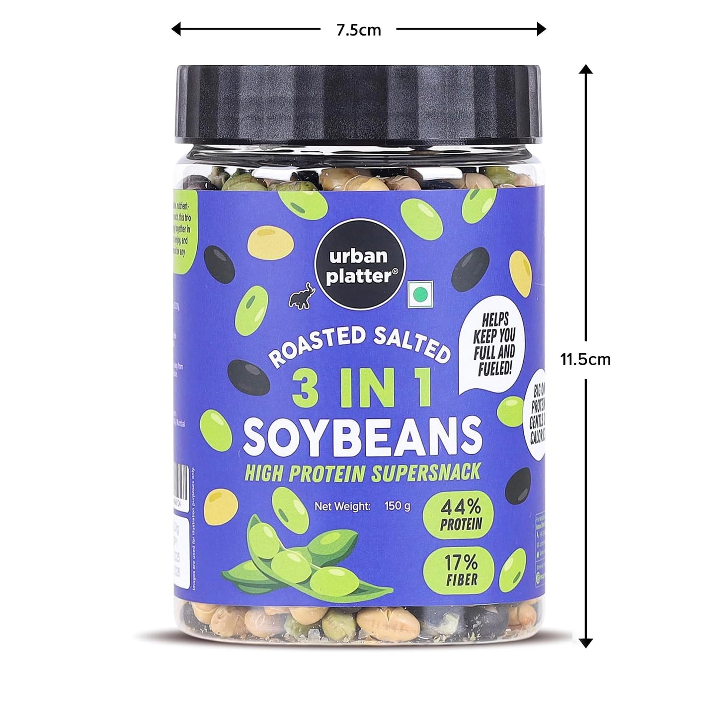 Urban Platter Roasted Salted 3-in-1 Soybean, 150g (44% Protein, 17% Fiber, Lightly Salted Green Edamame, Black & White Soybeans, Highest Plant Protein Supersnack)