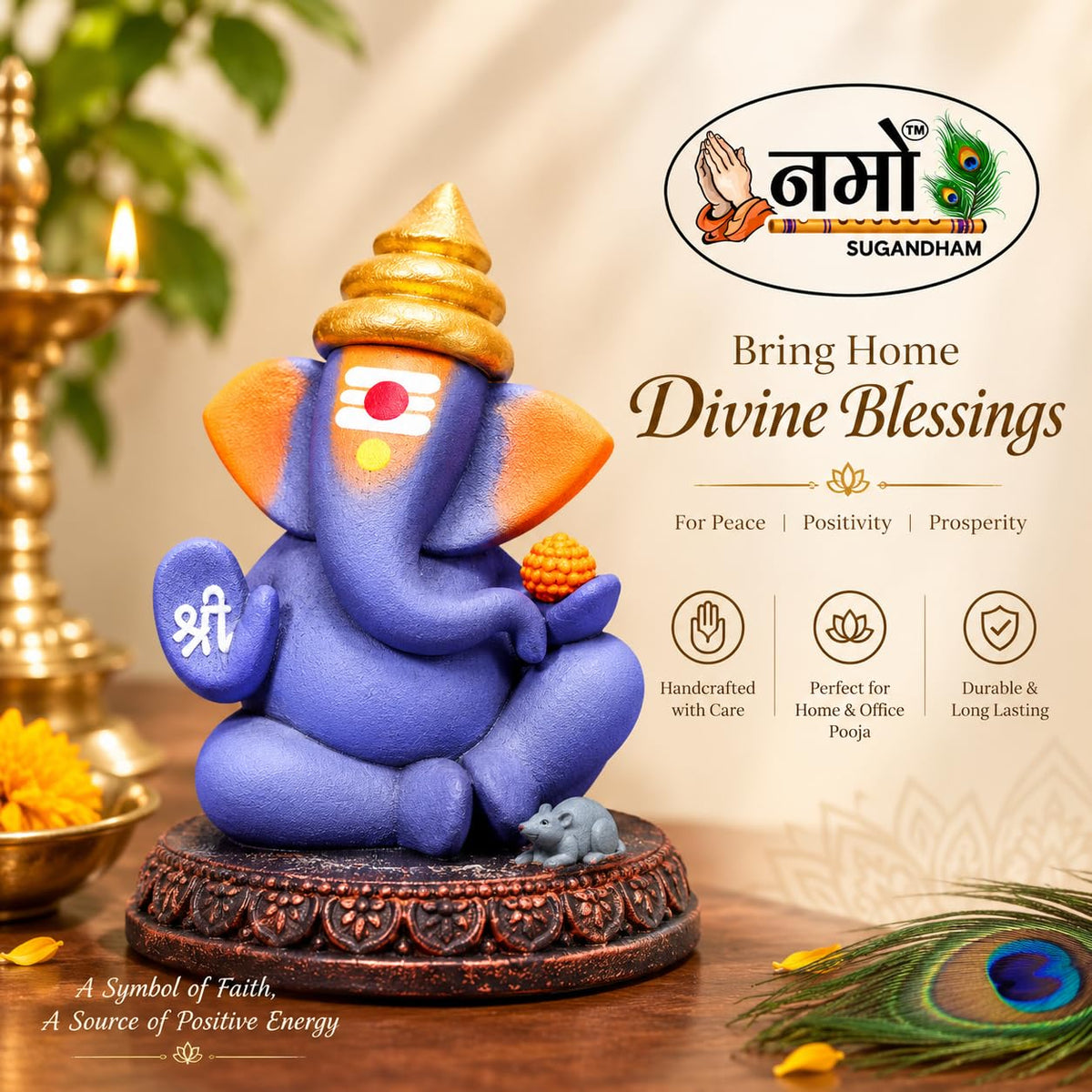 Lord Ganesha Idol with Mouse | 4 Inch Matt Finish Resin Murti | Solid Purple | for Home, Office, Car Dashboard & Gifting