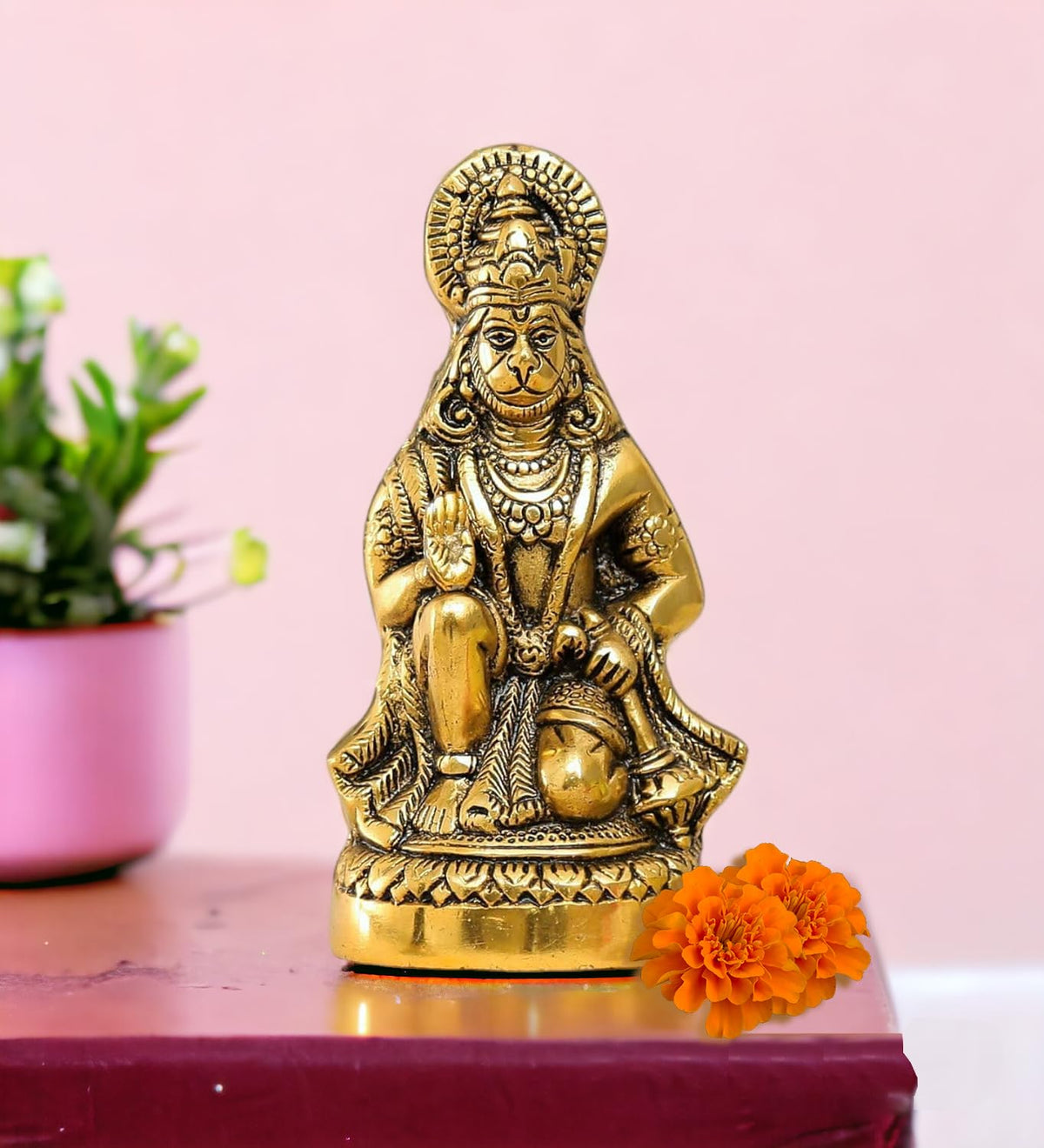 Hanuman Ji Statue Metal Idol Bajrangbali Murti for Temple, HomeDecor, Office, Gifts Bahubali Sitting Murti for Home Decorative Showpiece