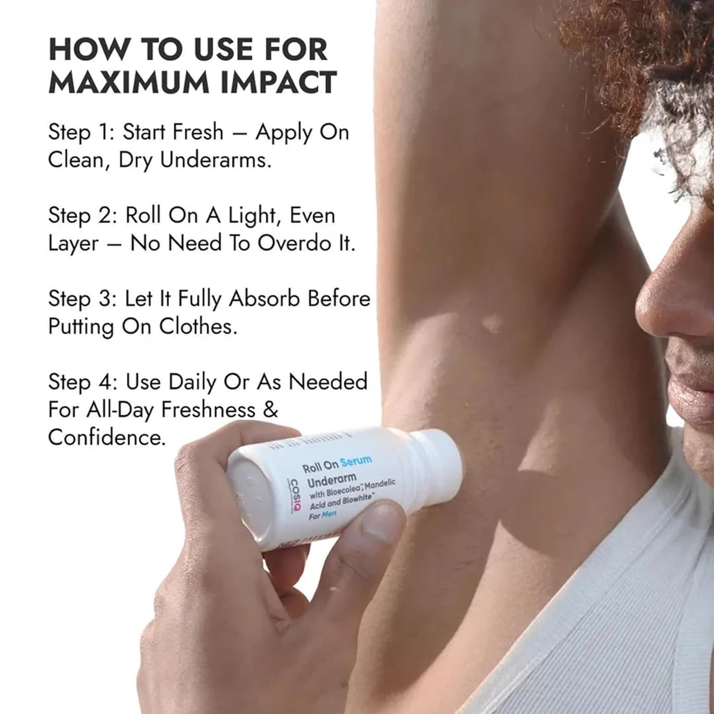 Cos-IQ Brightening Underarm Roll On Serum for Men | With Bioecolea, Mandelic Acid and Bio White | Prevents Body Odour, Brightens Skin & Exfoliates Underarms | Fresh & fragranced | Suitable for Sensitive Skin | 40ml
