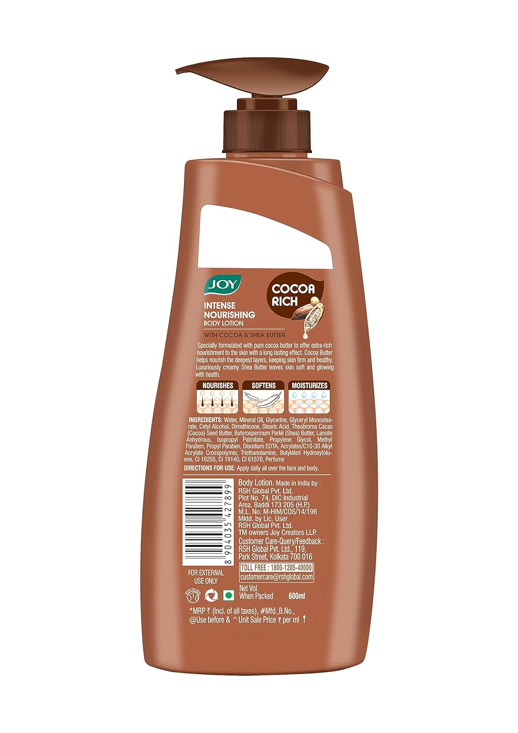 Joy Cocoa Rich Intense Nourishing Winter Body Lotion (600ml) | 24 Hour Nourishment | With Shea Butter & Cocoa Butter | Suitable for Normal to Dry Skin | Non Sticky & Non Greasy Lightweight