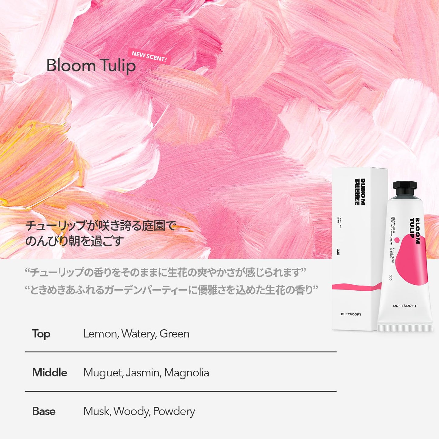 DUFT & DOFT Bloom Tulip Cream: Lemon & Lush Florals, Instant Hydration, Hypoallergenic, Safe Formula, Long-Lasting Exotic Aroma - 50ml