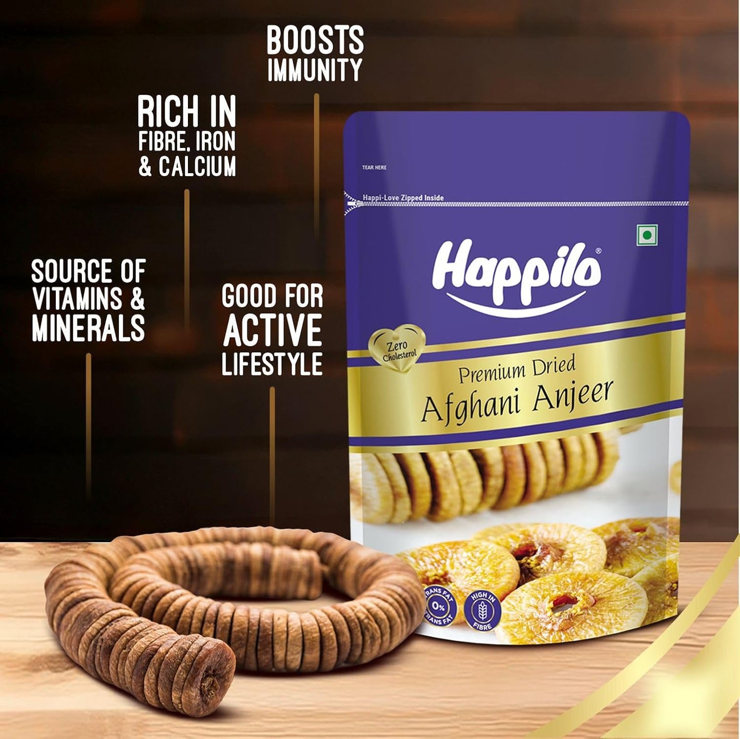 Happilo Premium Dried,200g | Afghani Anjeer I Low in Fat | Healthy Snack I Rich Source of Vitamins Dietary Fiber | Dry figs