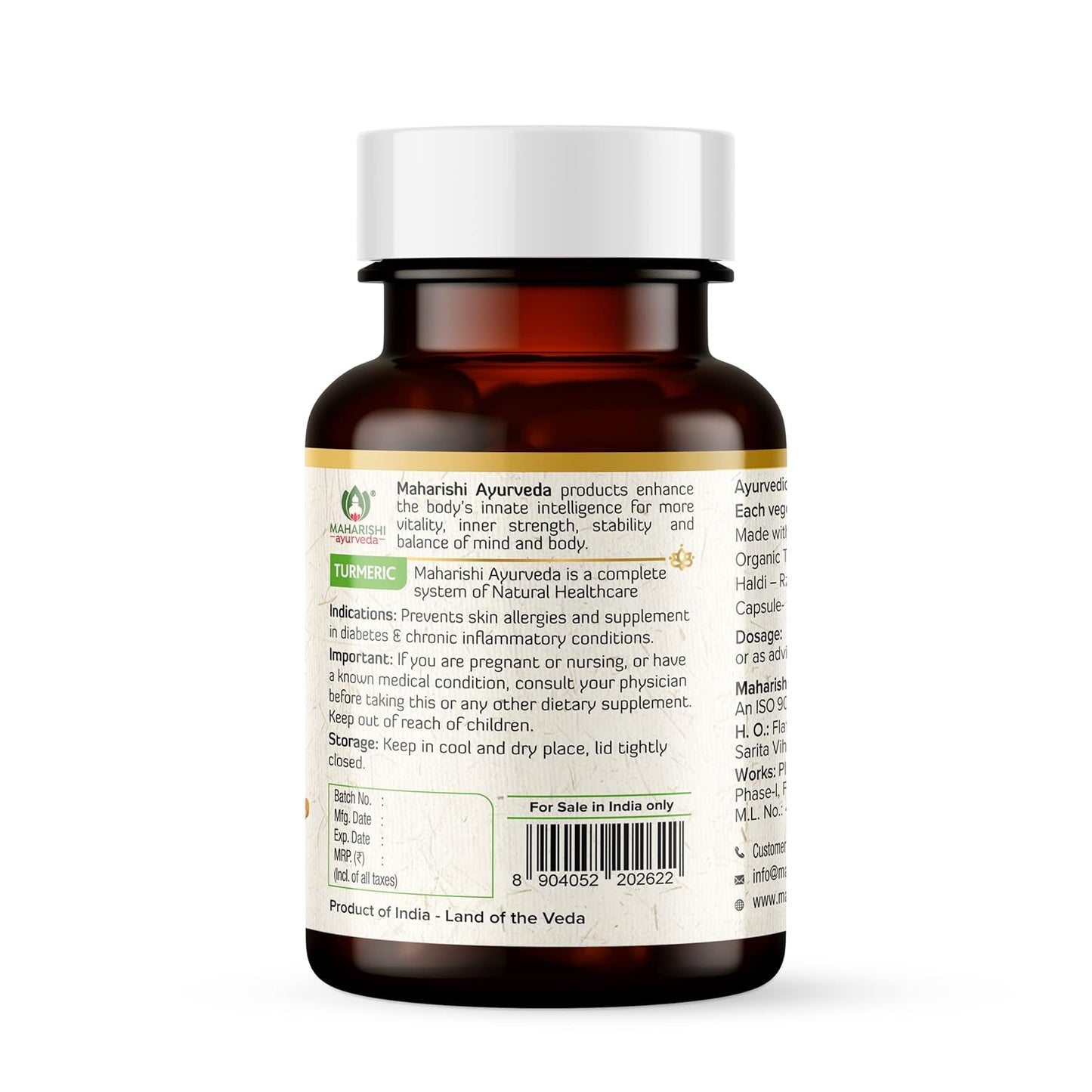 Zephivo Maharishi Ayurveda 100% OrganicTurmeric Capsules 500 MG |Boosts Immunity | Joint Support | Anti-Inflammatory | Supports Skin Health | 60 Capsules