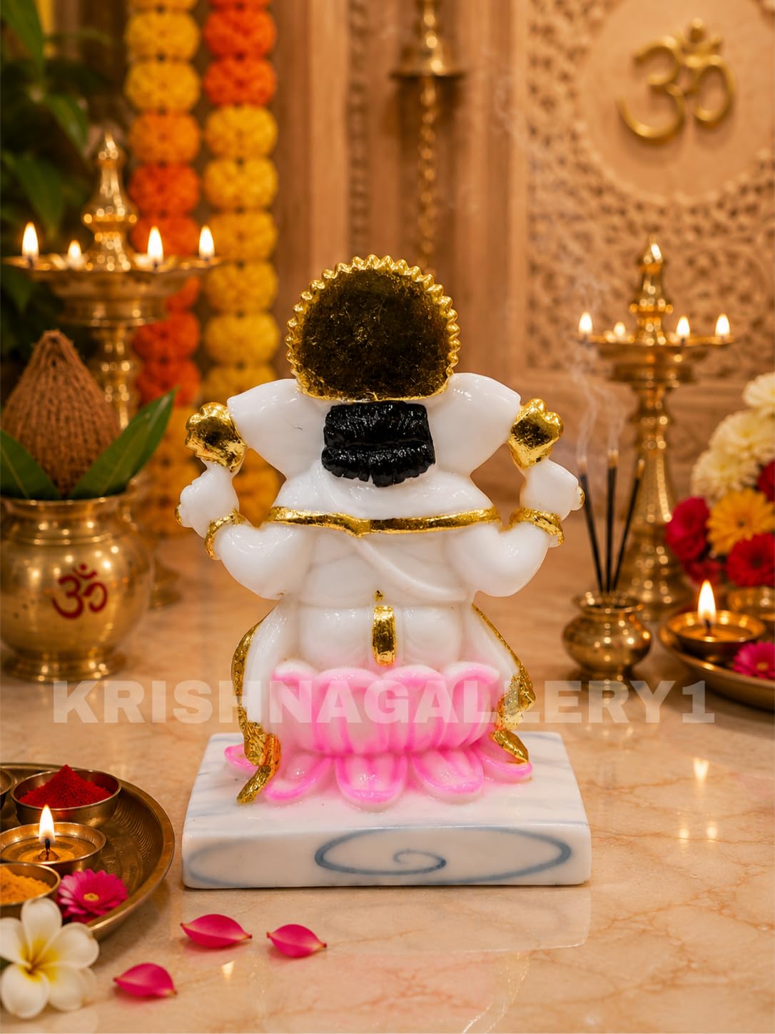 Lord Marble White Ganesh ji Murti Ganesha Ganpati Maharaj Murti Statue for Pooja Room Idol 6.5 Inch, Idol