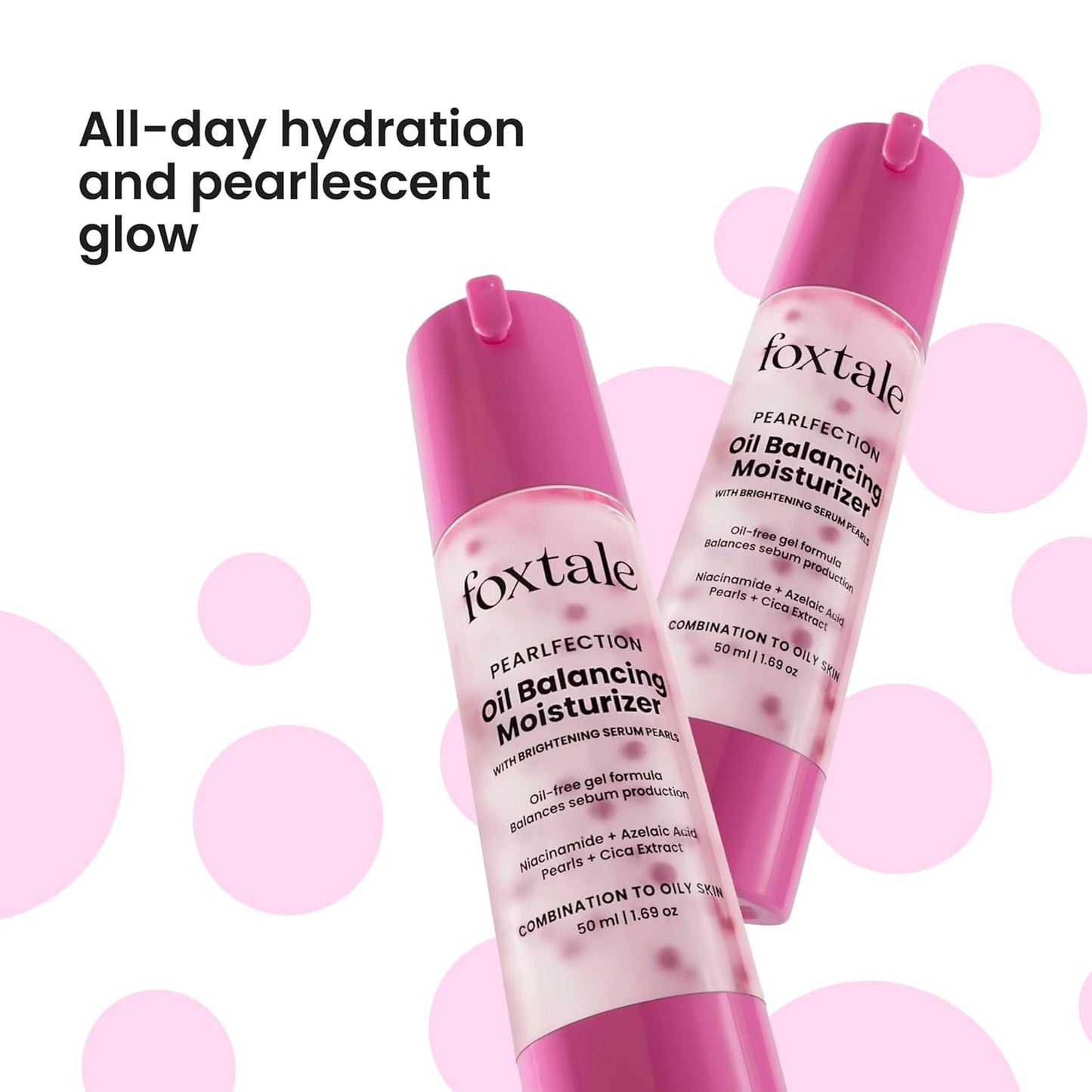 Foxtale Oil-Balancing Gel Moisturizer with Niacinamide, Azelaic Acid Pearls & Cica, 8+ Hours Shine-Free Hydration, Oil-free, Lightweight, Balances Sebum Production, For Oily & Acne-Prone skin, Men & Women, 50 ml