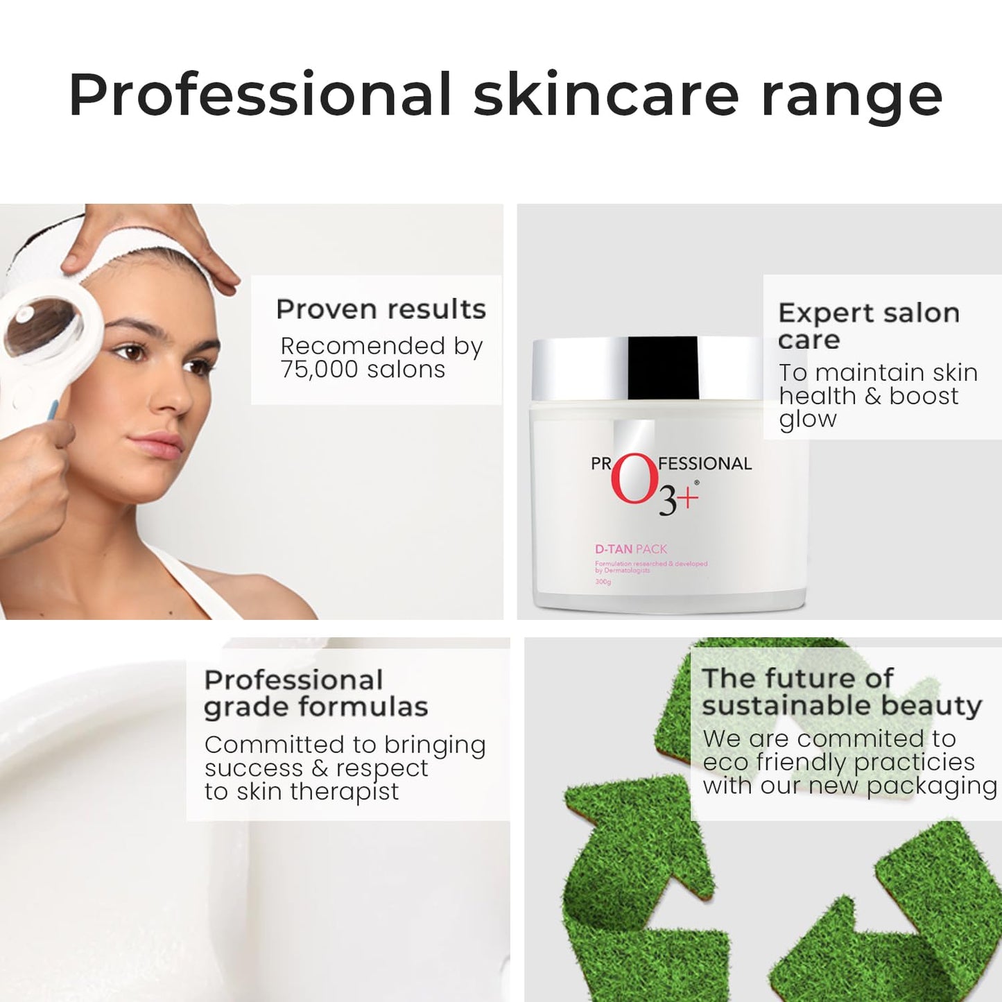 Advertisement for a professional skincare range with text and product images.